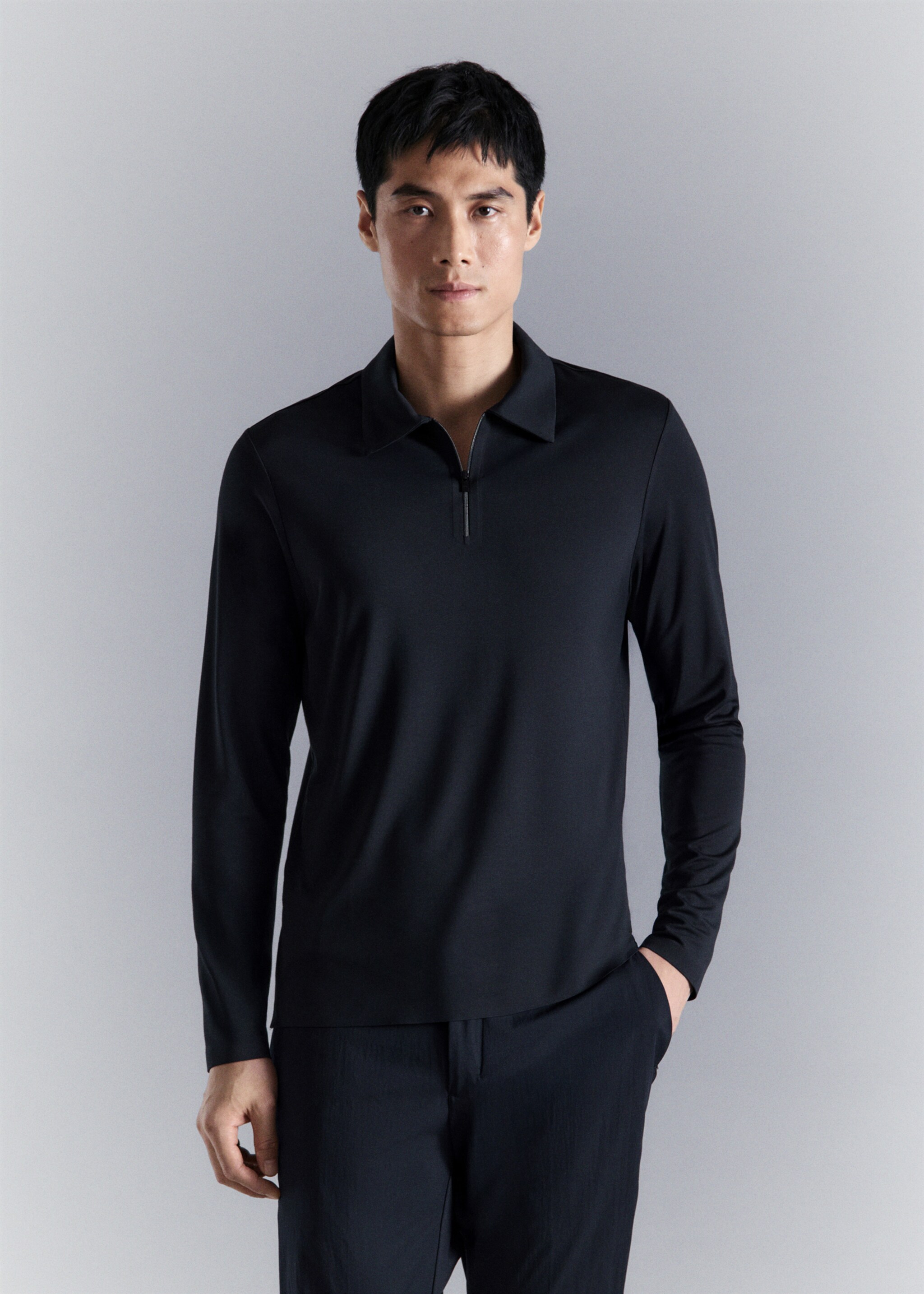 Comfort stretch zip polo - Medium plane, Navy. Ref: 27014428-00.