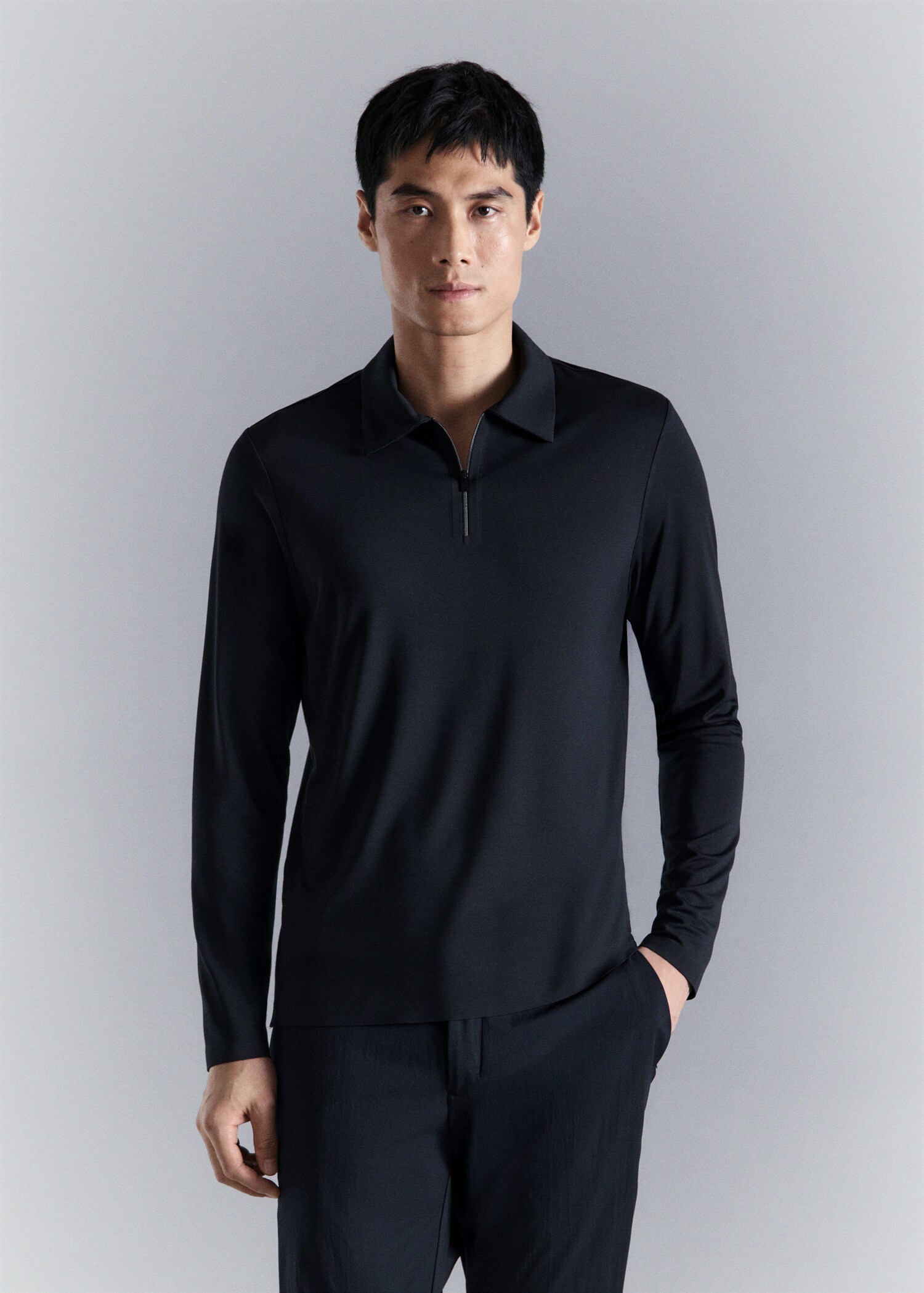 Comfort stretch zip polo - Medium plane