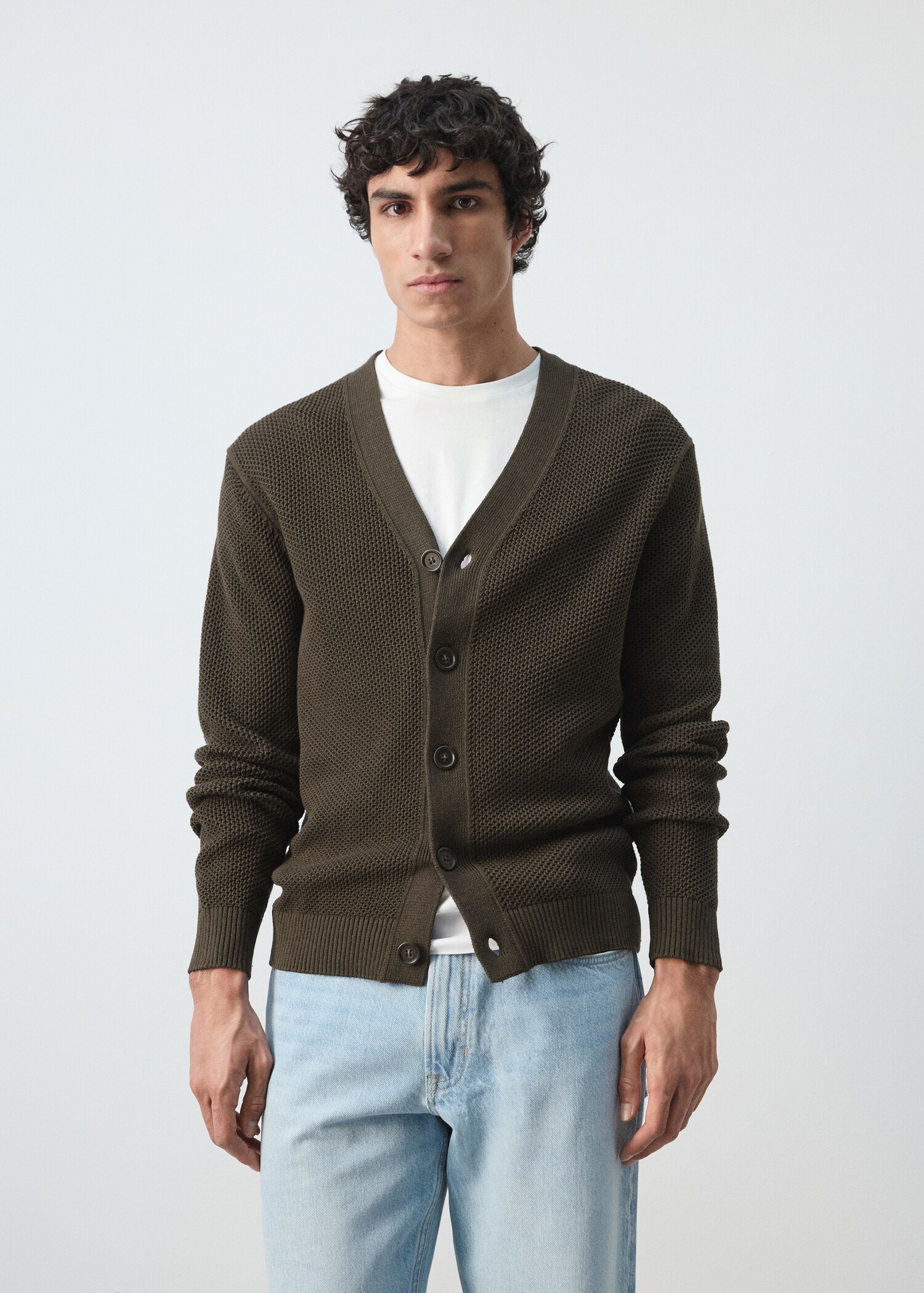 Mid-weight microstructure knit cardigan - Medium plane