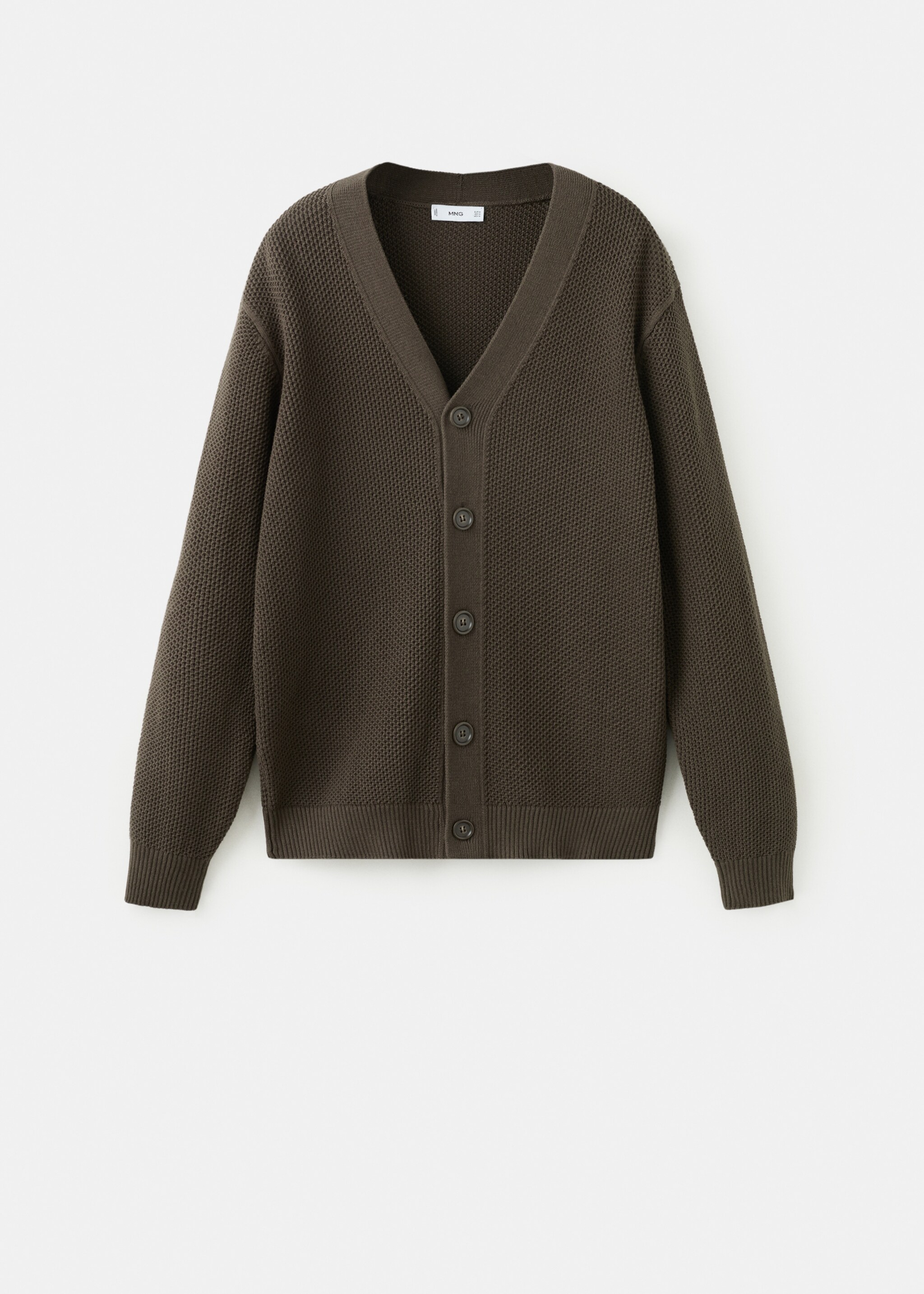 Mid-weight microstructure knit cardigan - Article without model, Chocolate. Ref: 27014430-00.