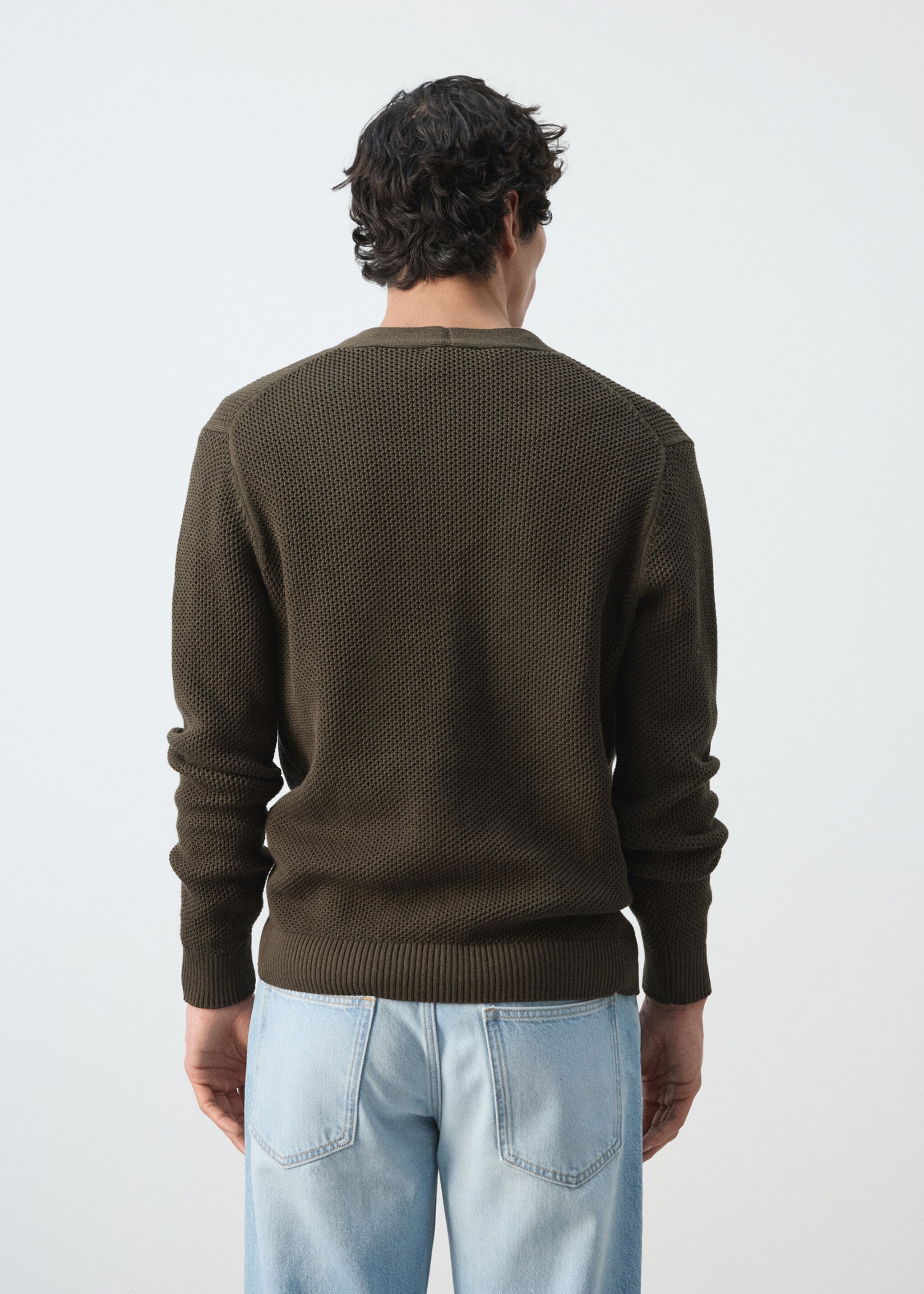 Mid-weight microstructure knit cardigan - Reverse of the article, Chocolate. Ref: 27014430-00.