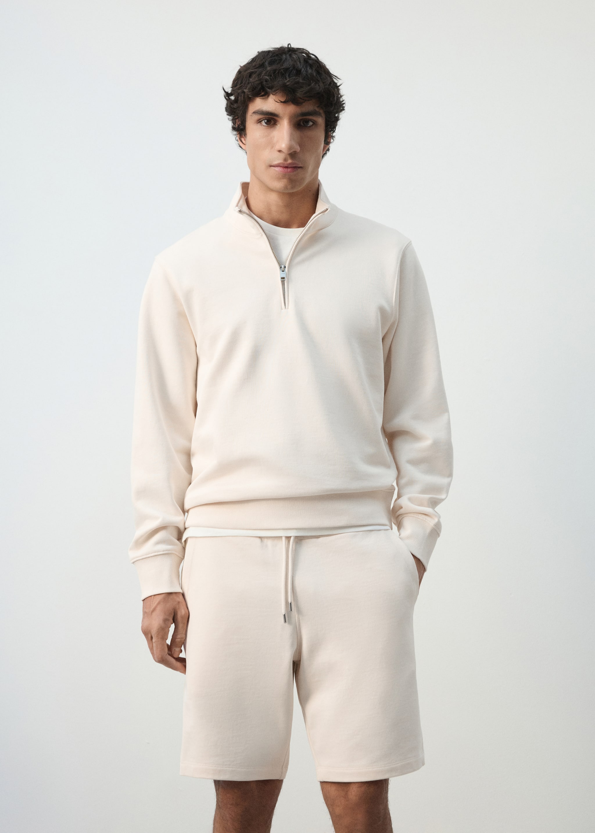 Sudadera 100% algodón cuello cremallera - Plano medio, Crudo. Ref: 27014433-00.