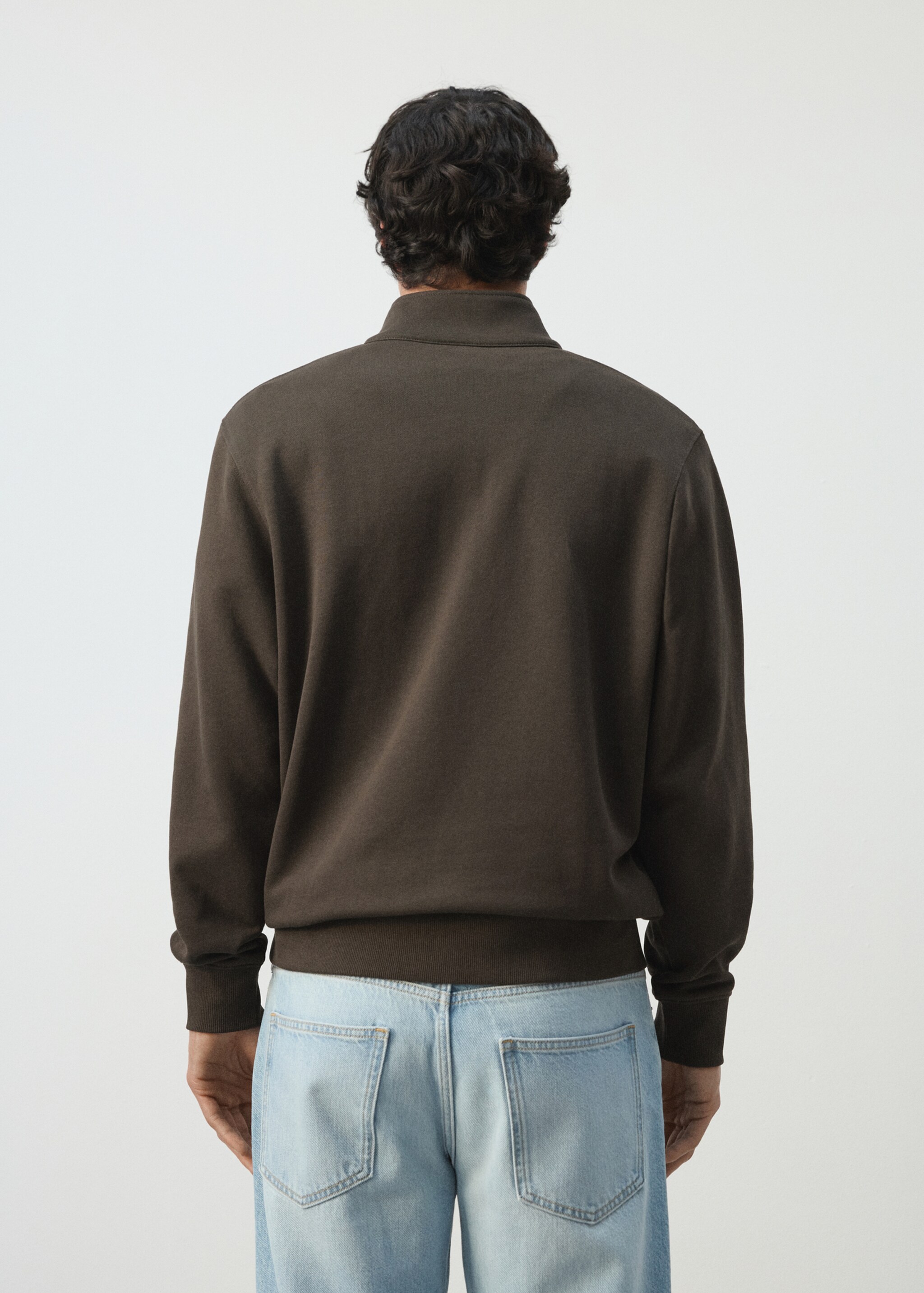 100% cotton zip-neck sweatshirt - Reverse of the article, Chocolate. Ref: 27014433-00.