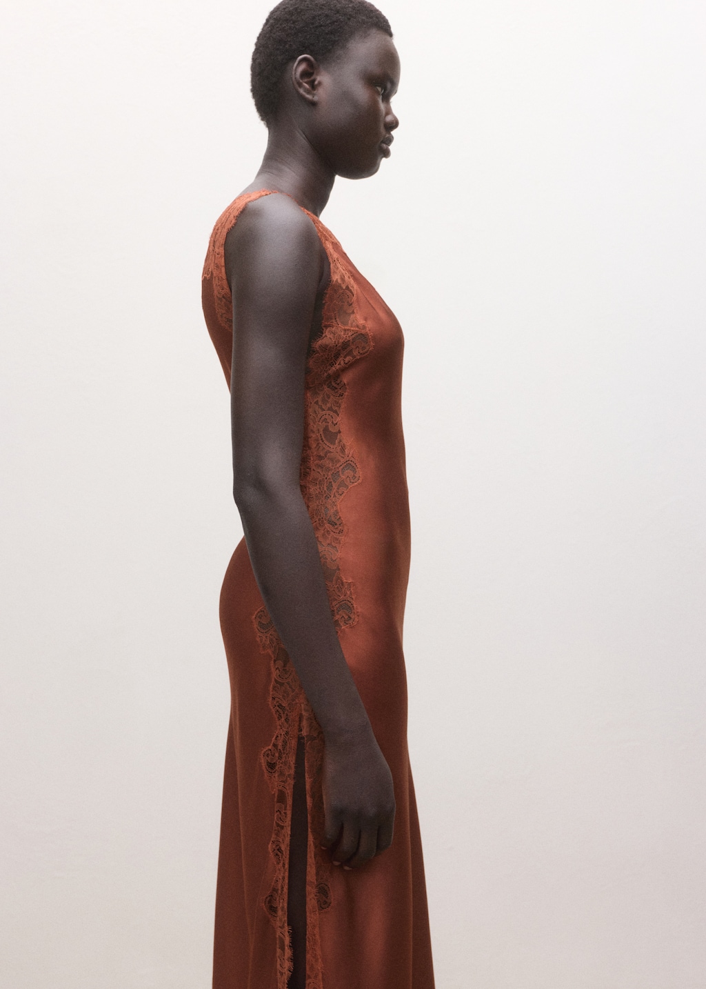 Asymmetrical satin lace dress