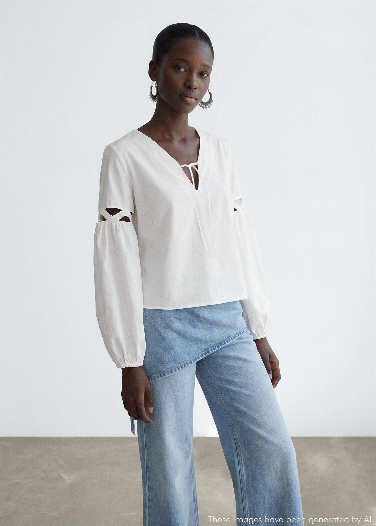 Bow cotton blouse - Medium plane