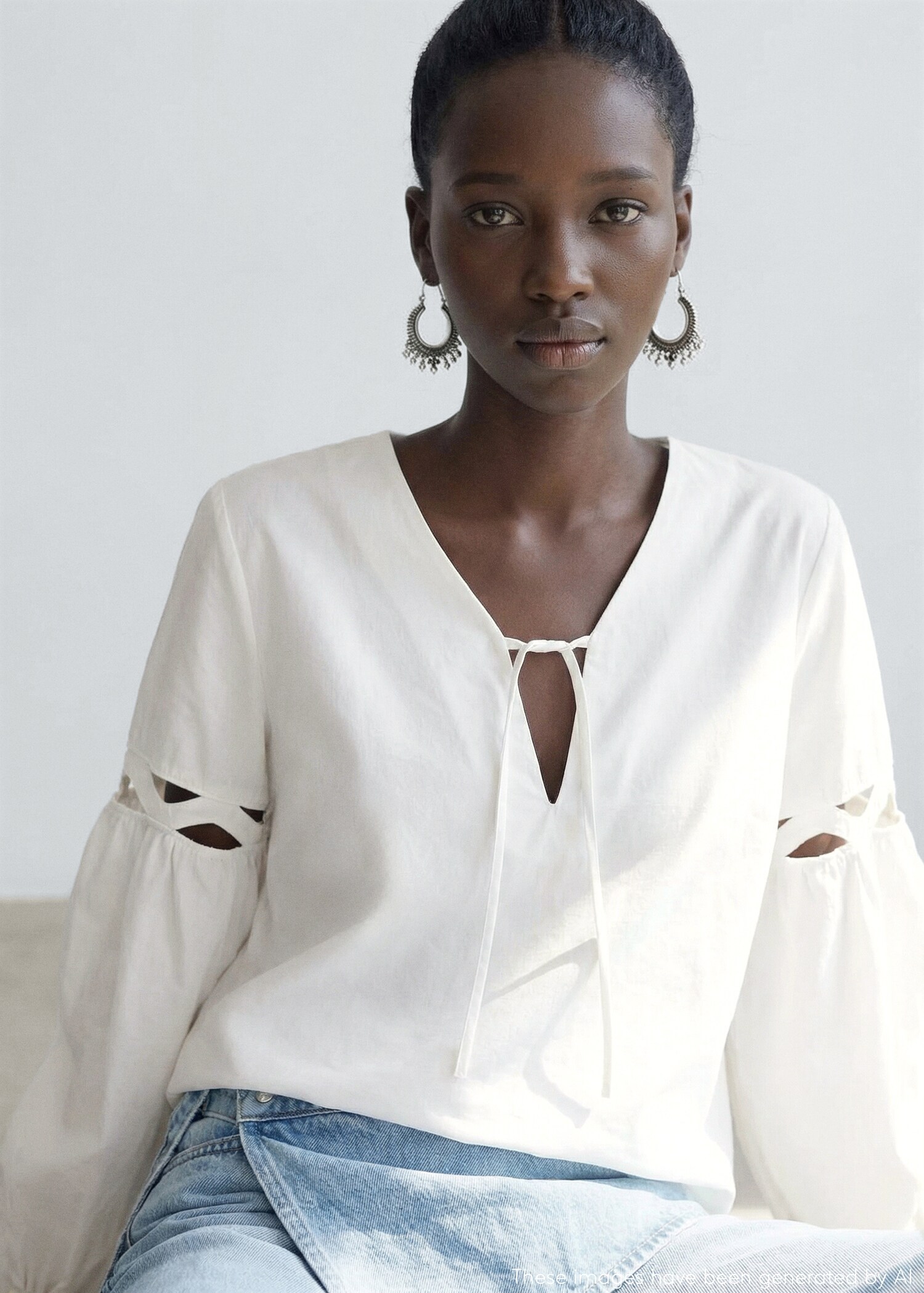 Bow cotton blouse - Details of the article 1