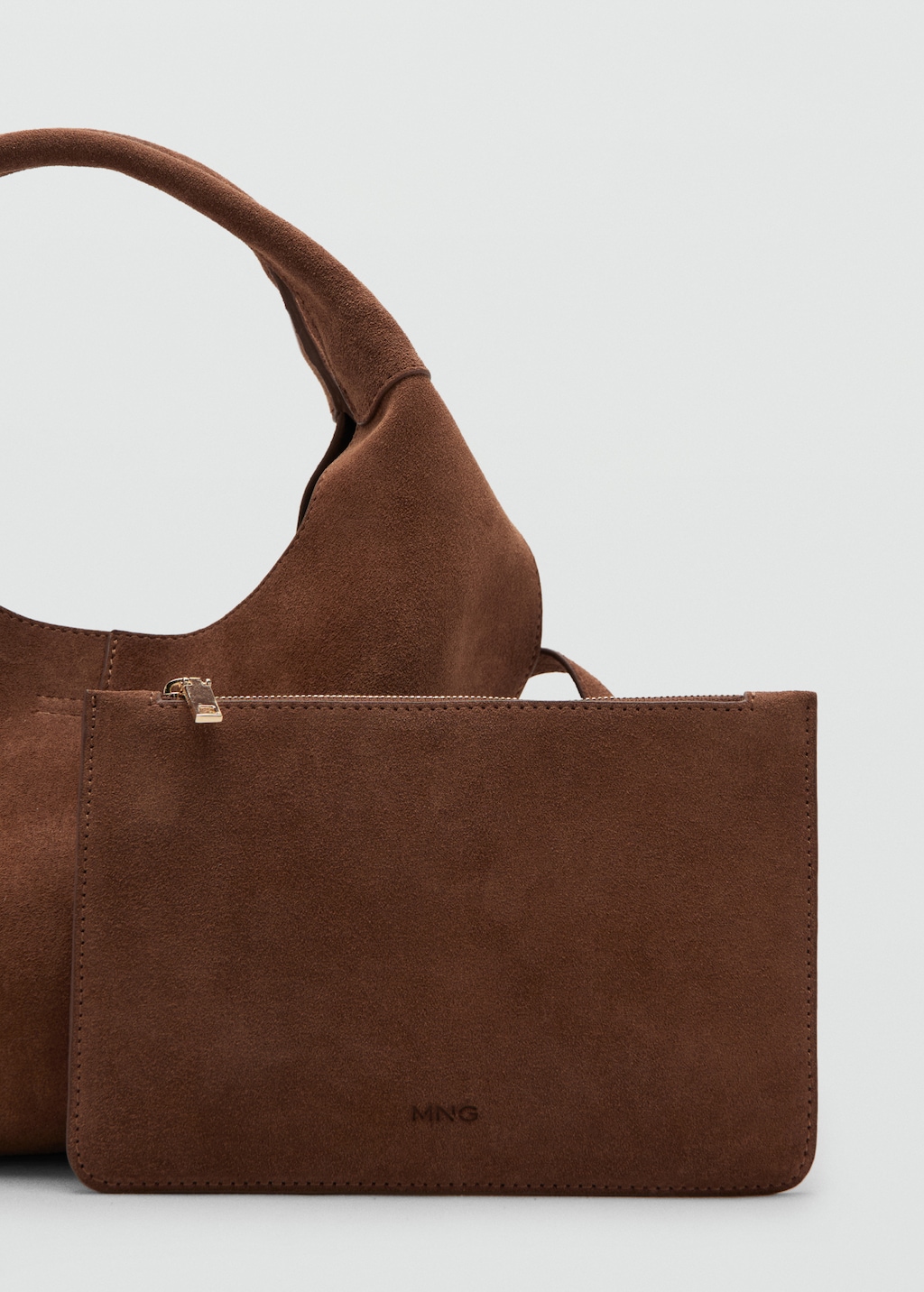 Suede shoulder bag with stitching - image 5