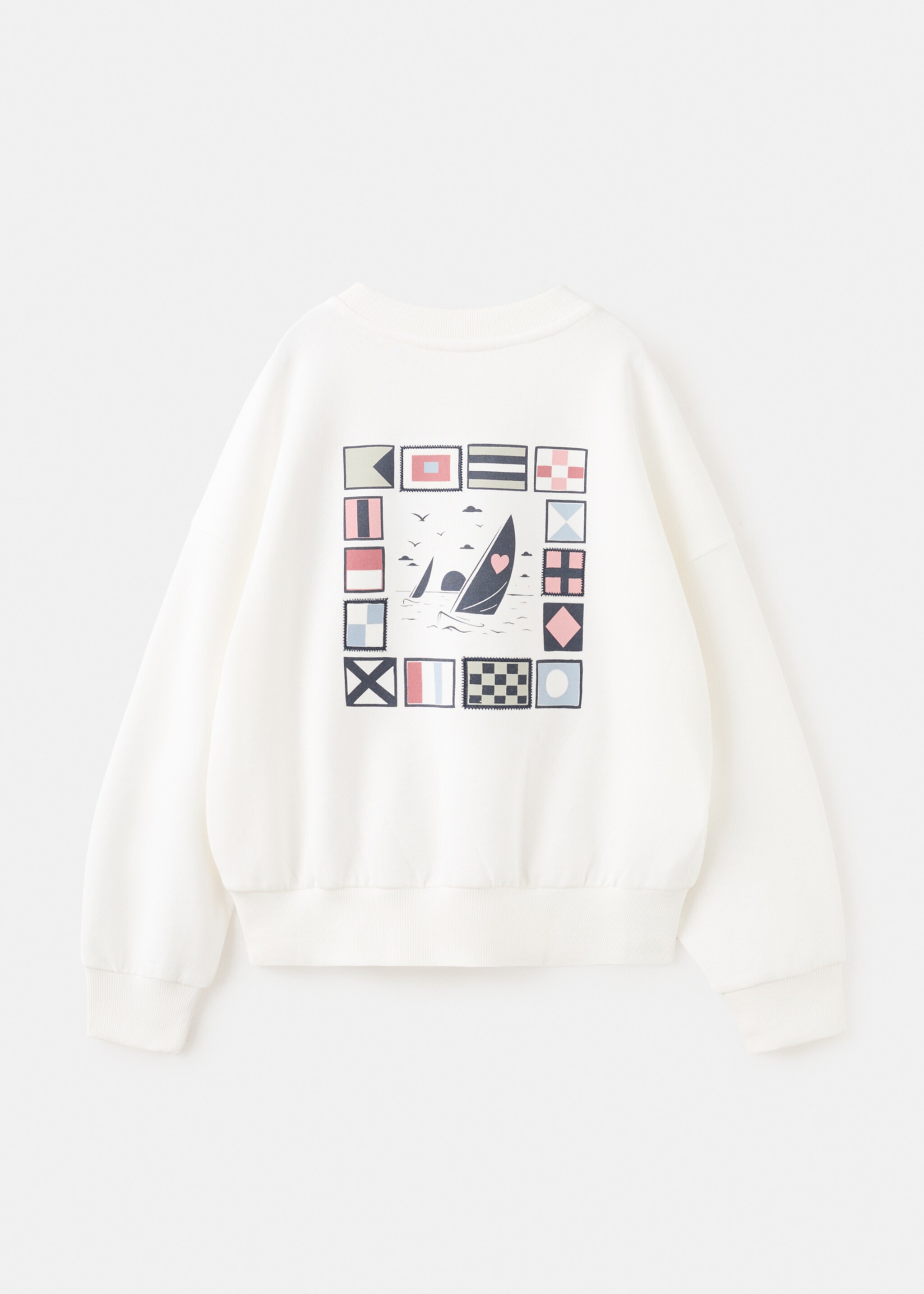 Sudadera algodón estampada - Reverso del artículo, Blanco roto. Ref: 27015147-00.