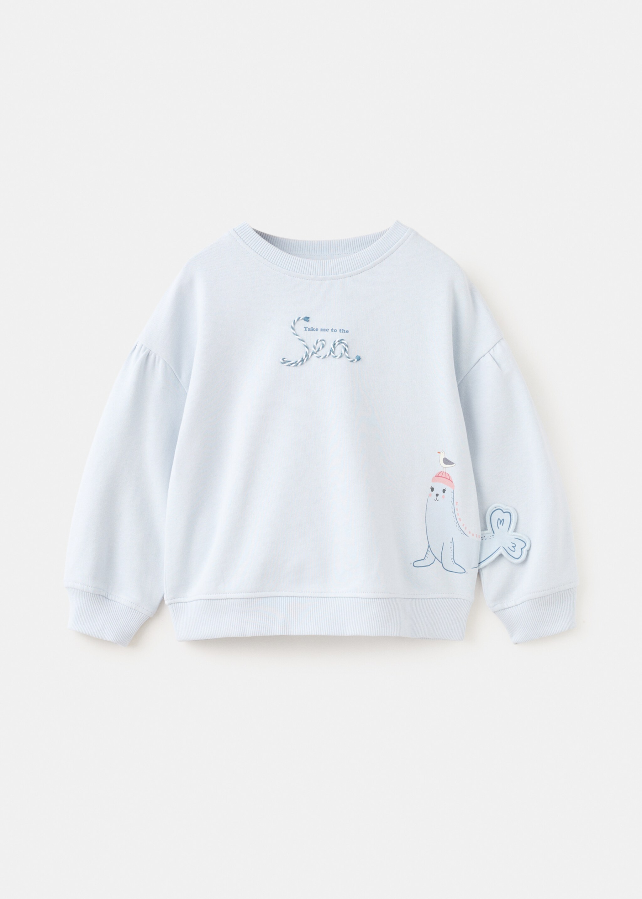 Seal print sweatshirt - Article without model, Sky Blue. Ref: 27015150-00.