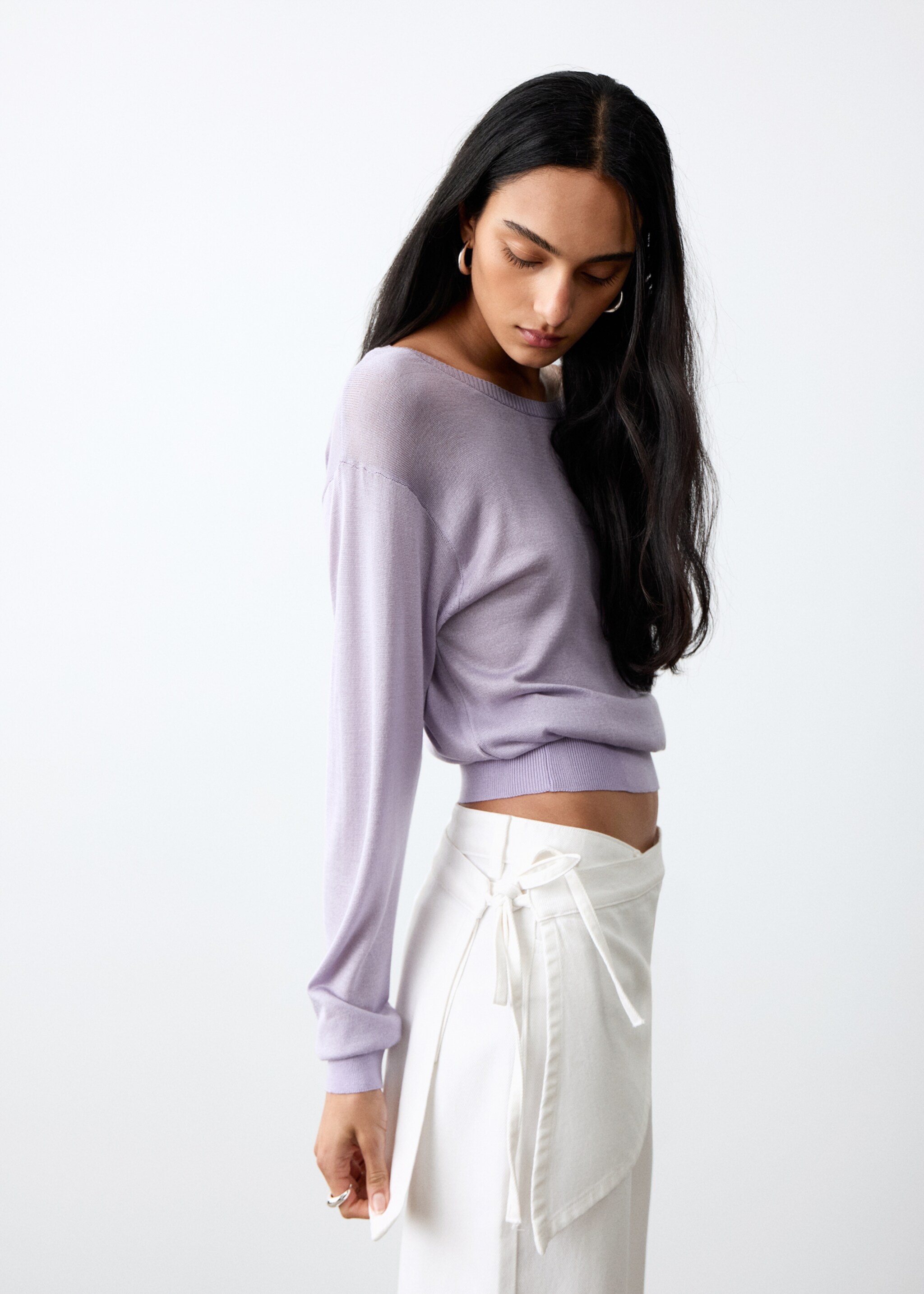 Jean wide leg detalle pañuelo - Detalle del artículo 1, Blanco roto. Ref: 27015160-00.