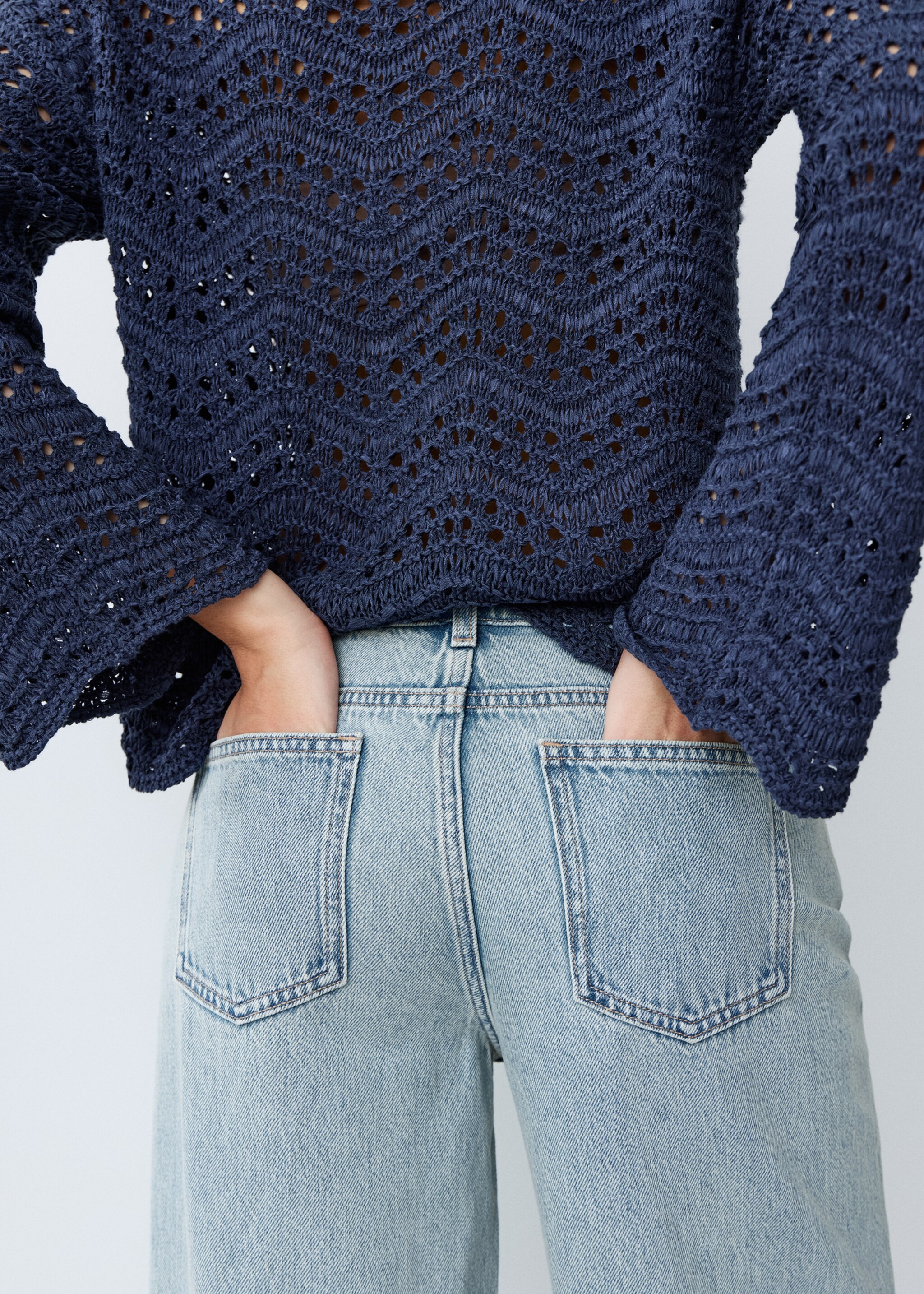 Jean wide leg removable scarf - Details of the article 6, Light Blue. Ref: 27015161-00.