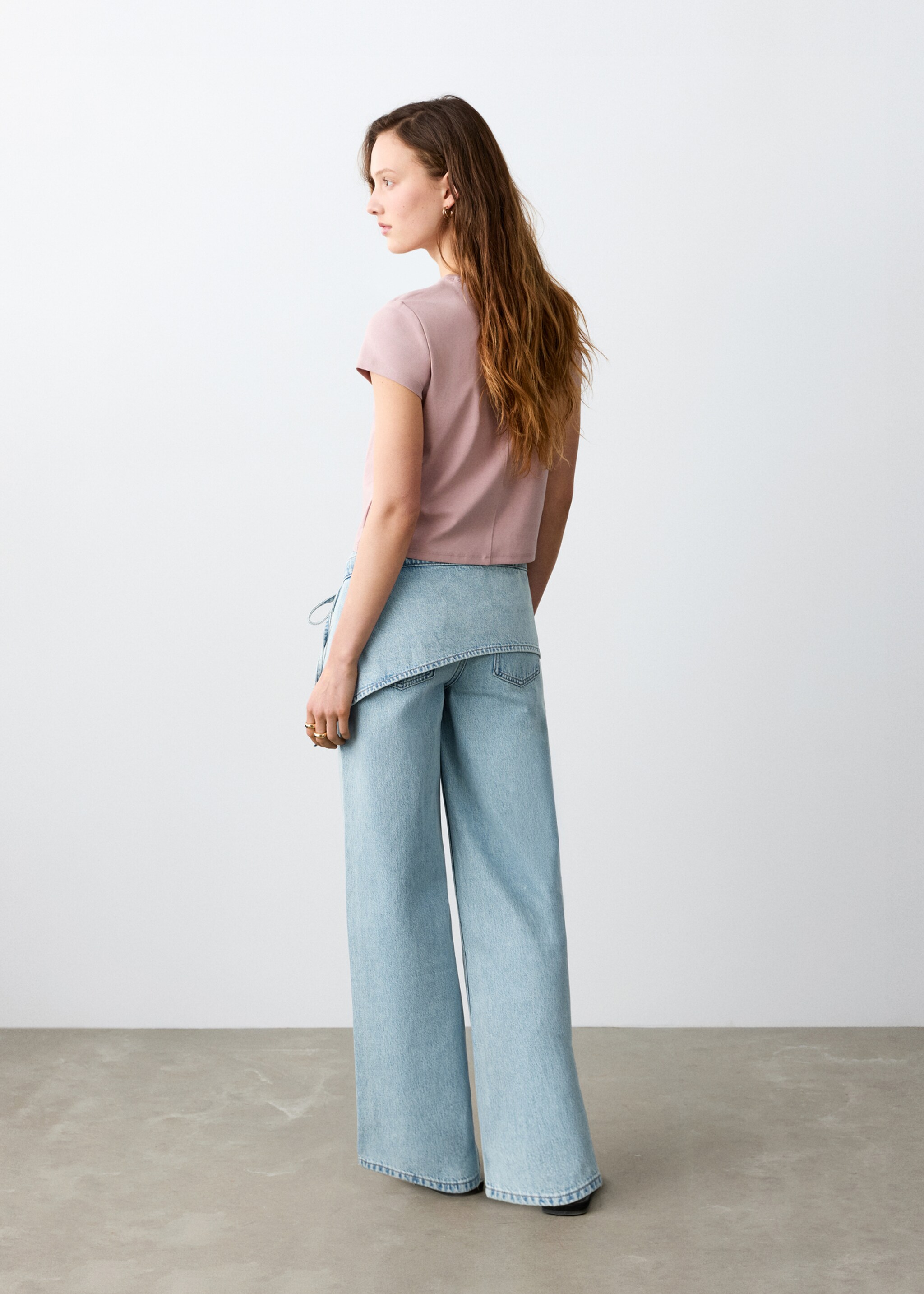 Jean wide leg détaille foulard - Verso de l’article, Bleu clair. Ref: 27015161-00.