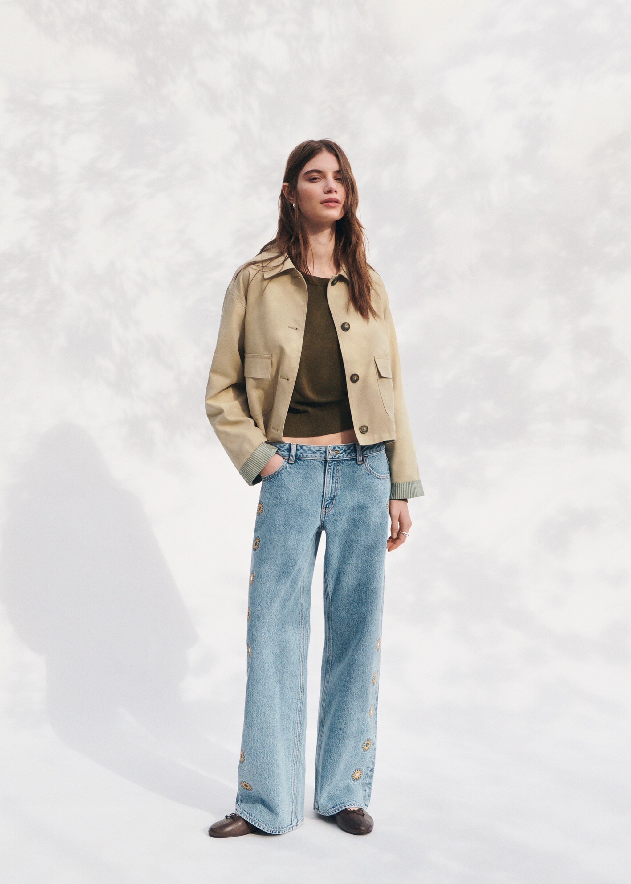 Прямые джинсы с вышивкой - Деталь изделия 5, Синий средний. Ref: 27015163-00.