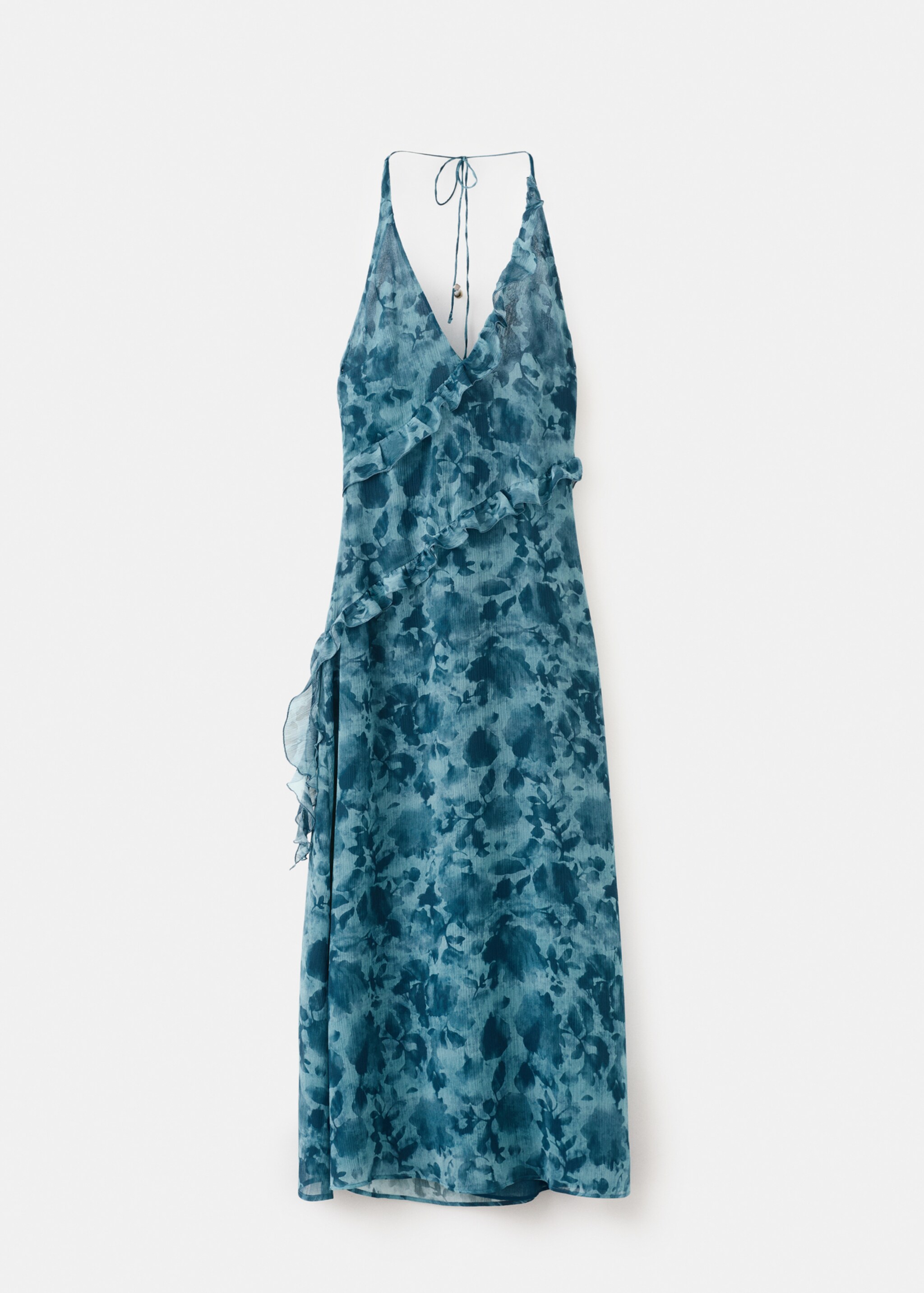 Ruffled printed dress - Article without model, Blue. Ref: 27015817-00.