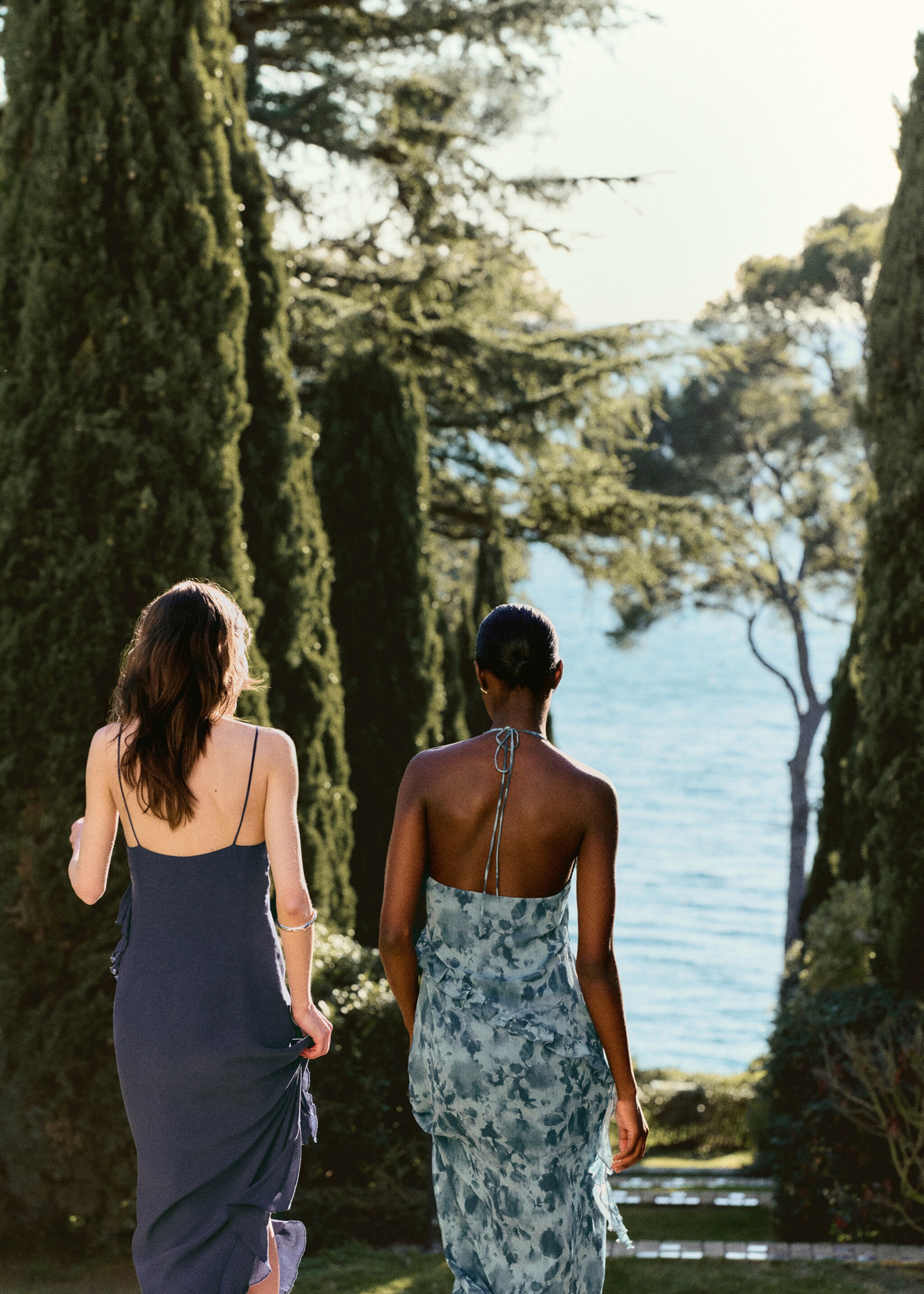 Ruffled printed dress - Details of the article 6, Blue. Ref: 27015817-00.