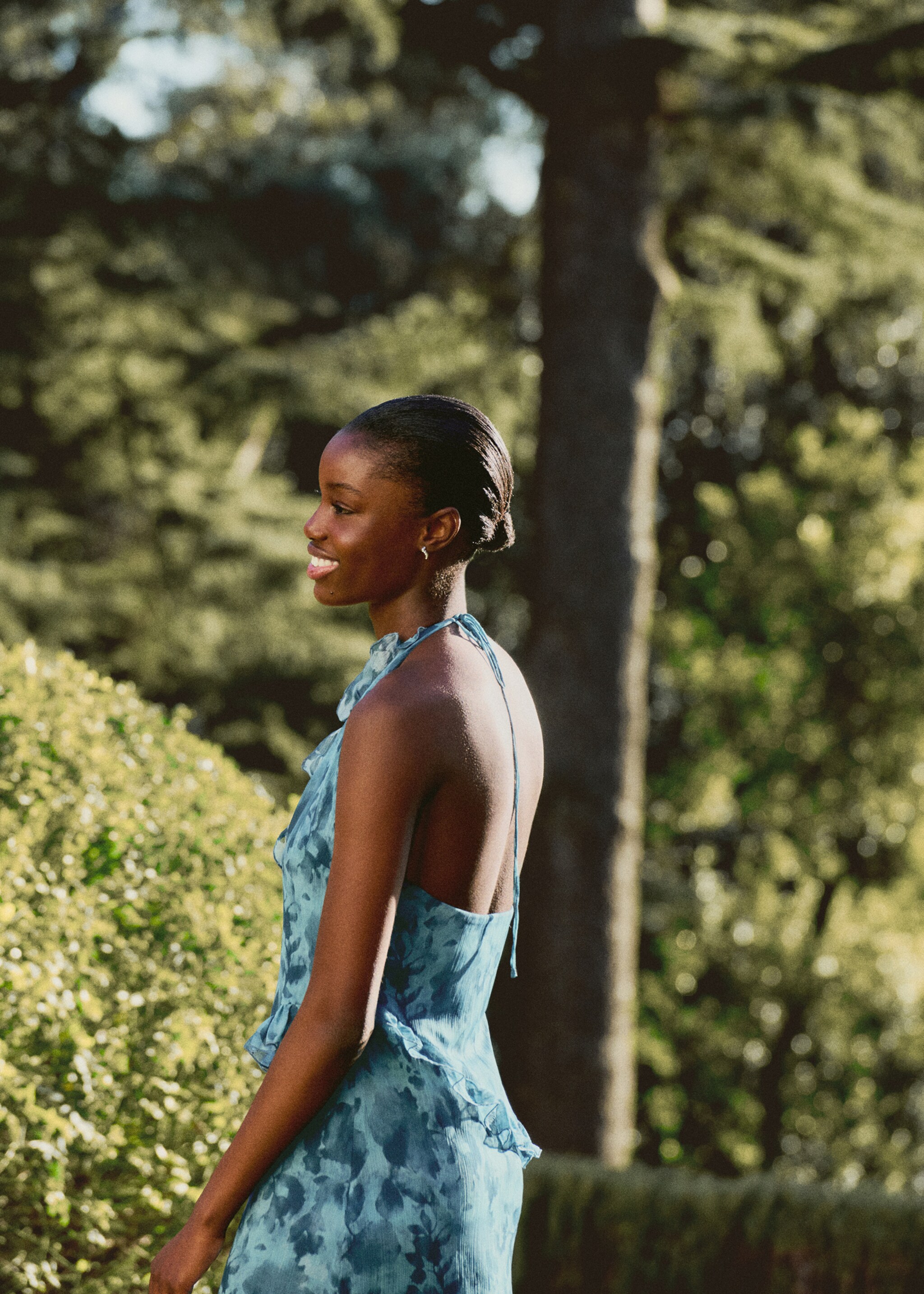 Ruffled printed dress - Details of the article 7, Blue. Ref: 27015817-00.