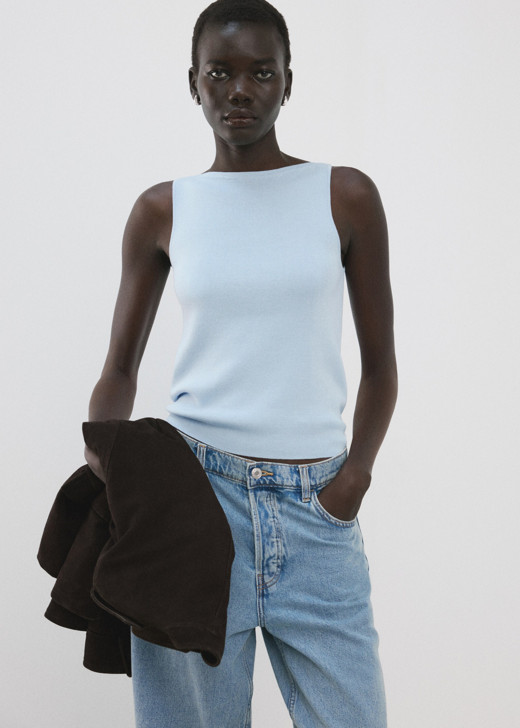 بلوزة شفافة محبوكة - رؤية وسط, أزرق سماوي. Ref: 27015821-00.