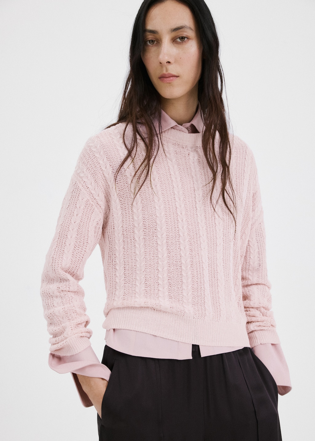 Knit sweater with lace pattern