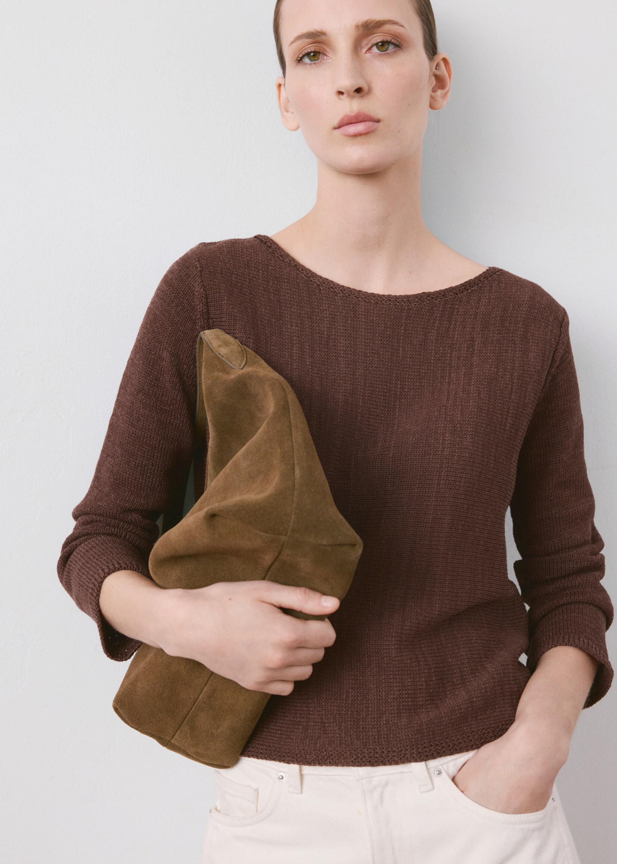 Lurex knitted sweater - Medium plane, Chocolate. Ref: 27015824-00.
