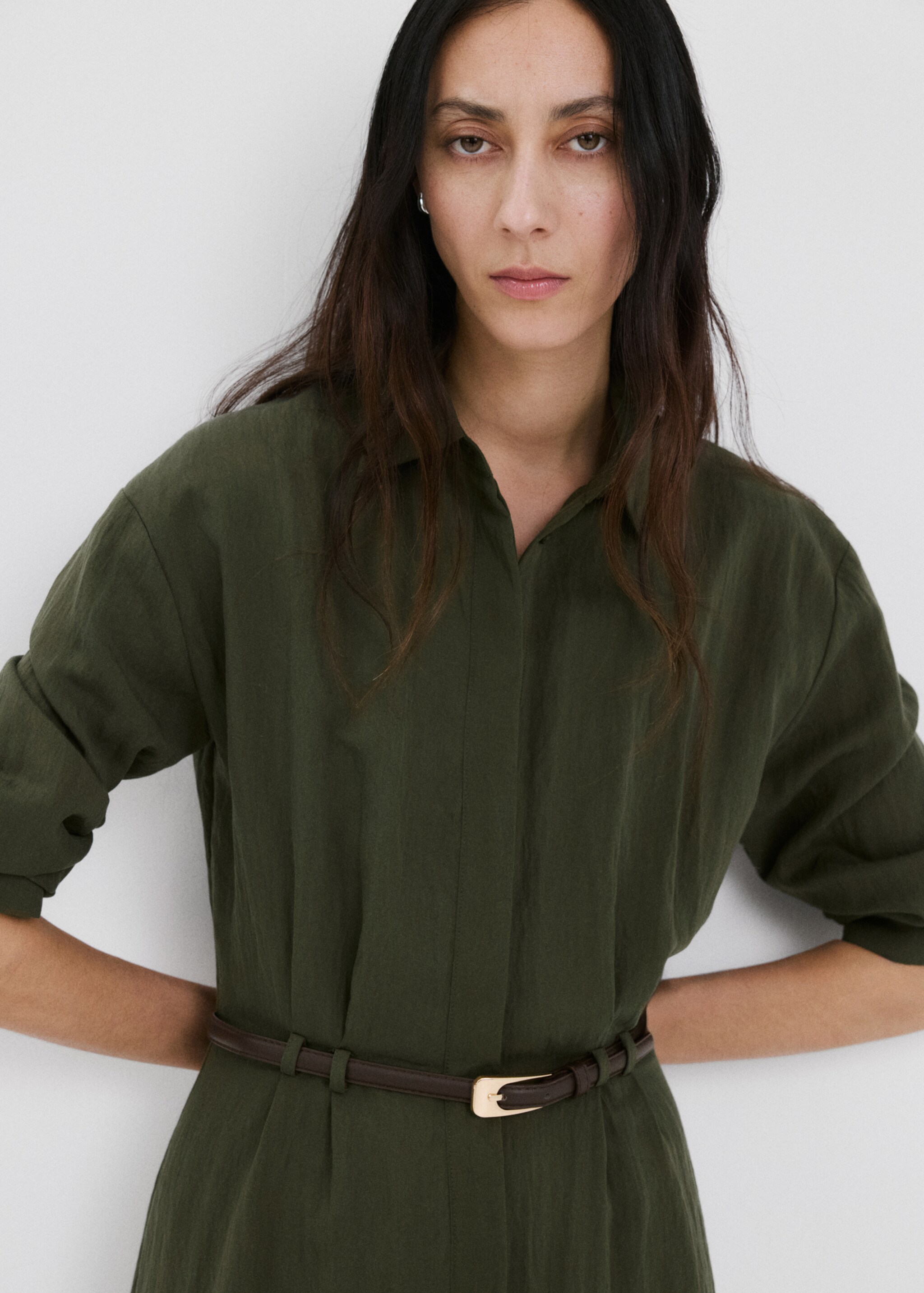 Lyocell shirt dress - Medium plane, Khaki. Ref: 27015829-00.