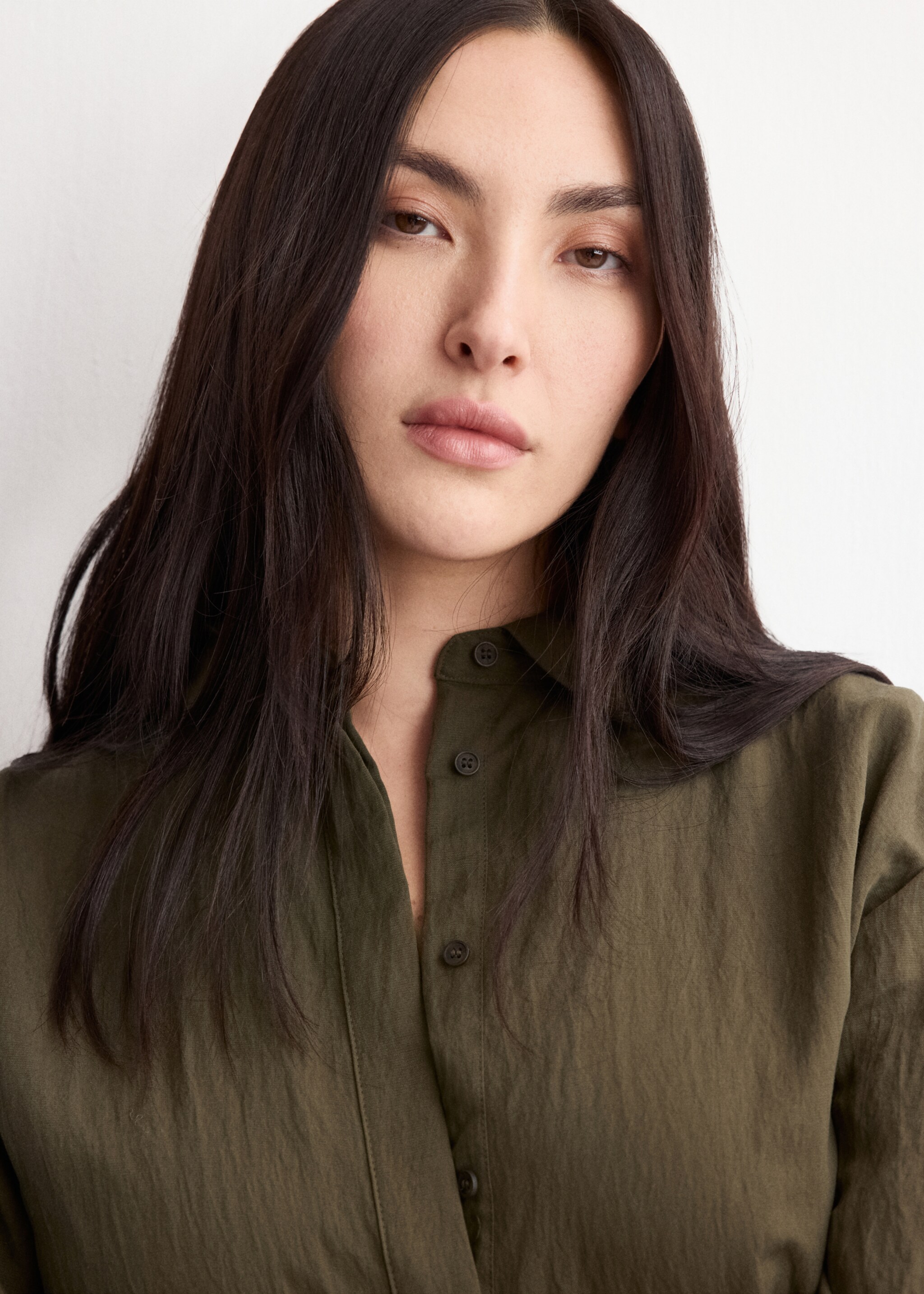 Lyocell shirt dress - Details of the article 4, Khaki. Ref: 27015829-00.