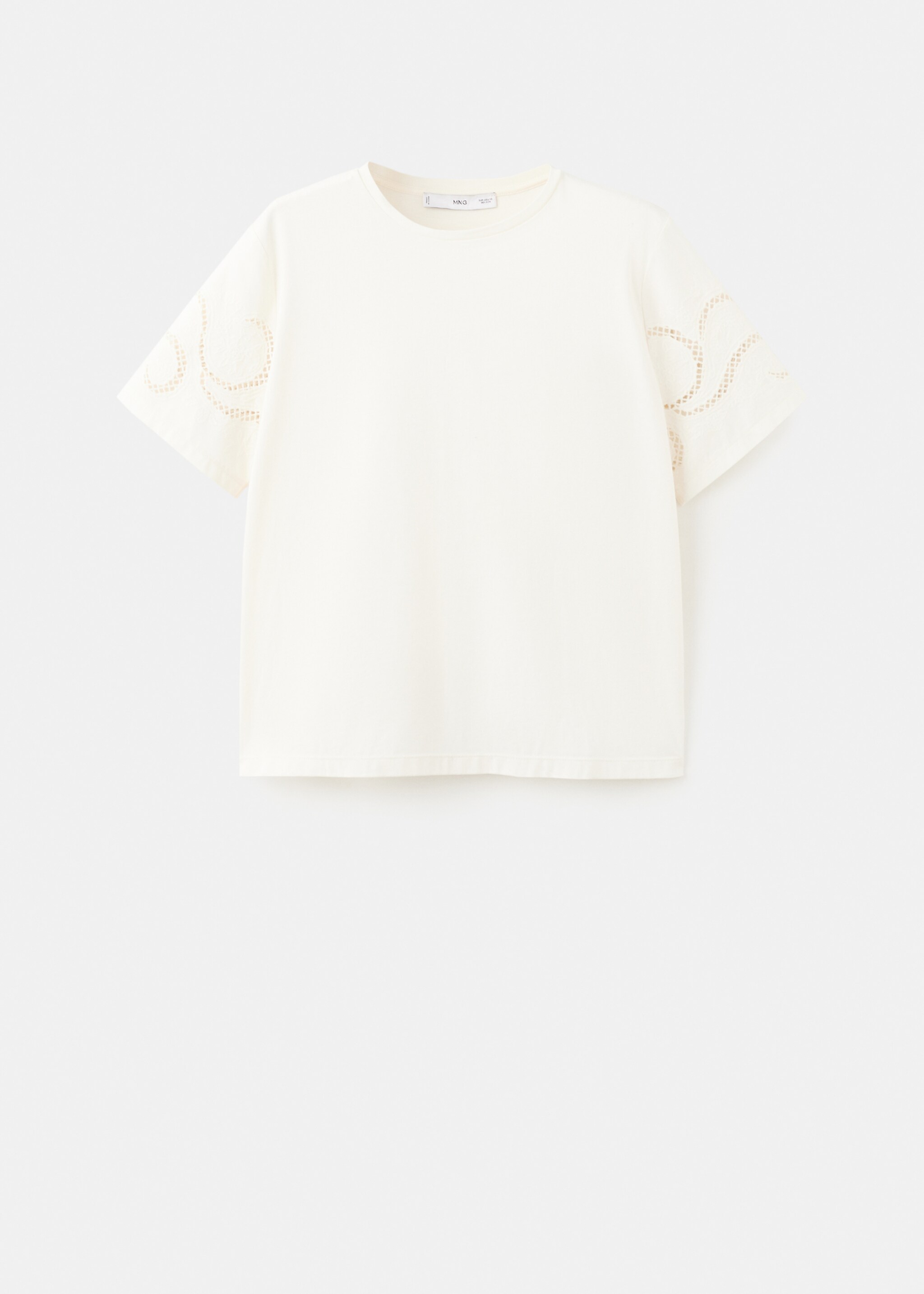 Embroidered cutwork cotton T-shirt - Article without model, Ecru. Ref: 27015833-00.