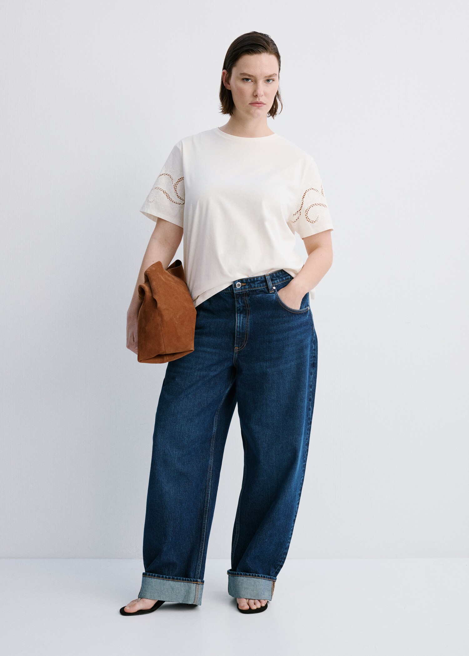 Embroidered cutwork cotton T-shirt - Details of the article 3