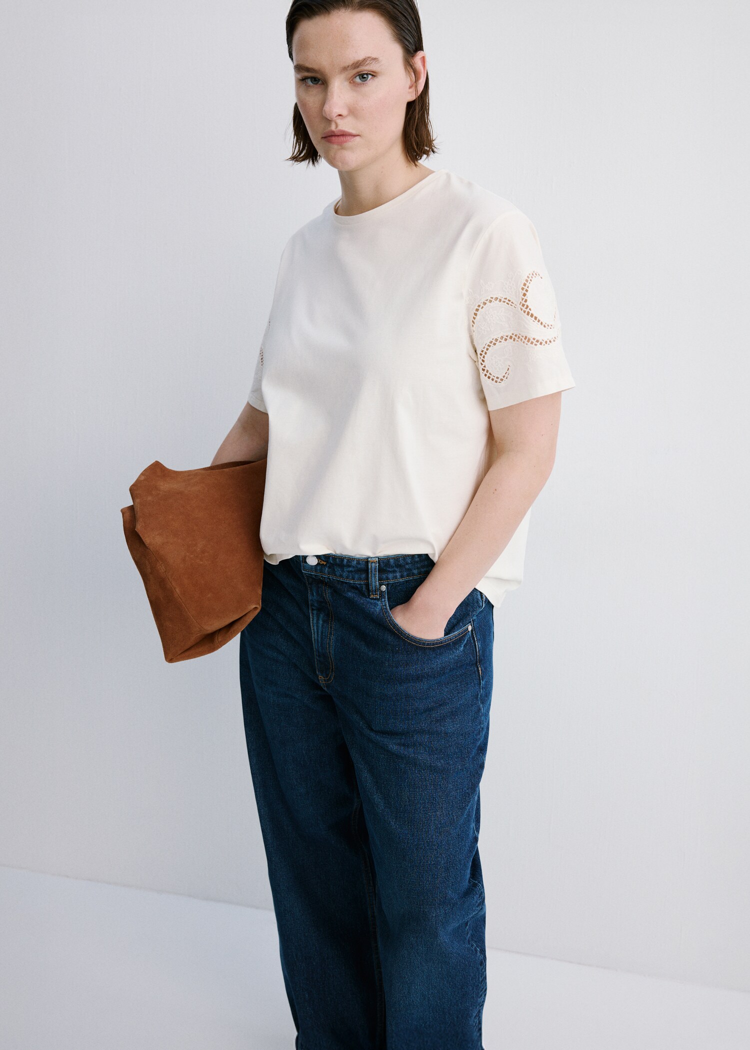 Embroidered cutwork cotton T-shirt - Details of the article 5
