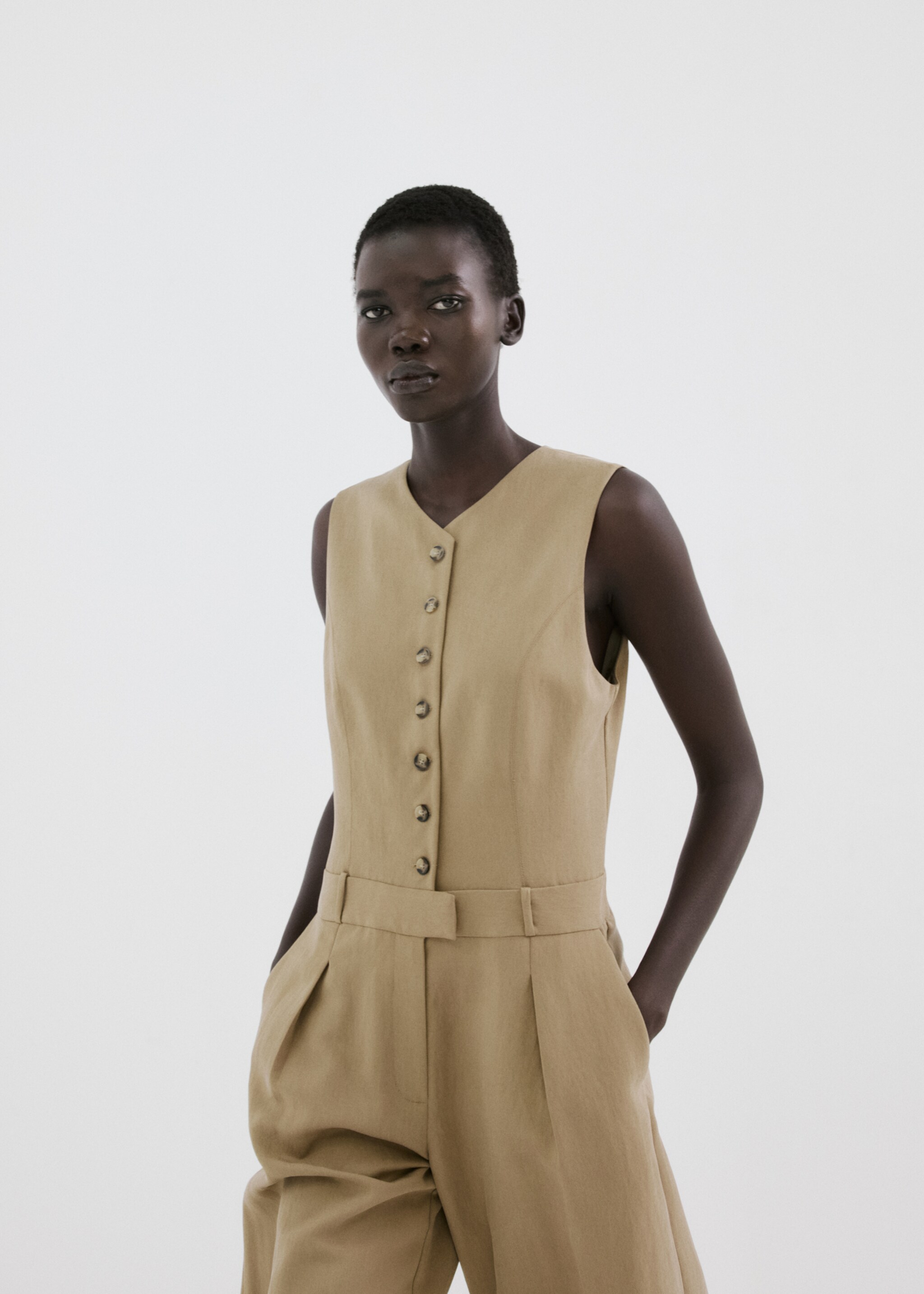 Lyocell combined jumpsuit - Medium plane, Khaki. Ref: 27015835-00.