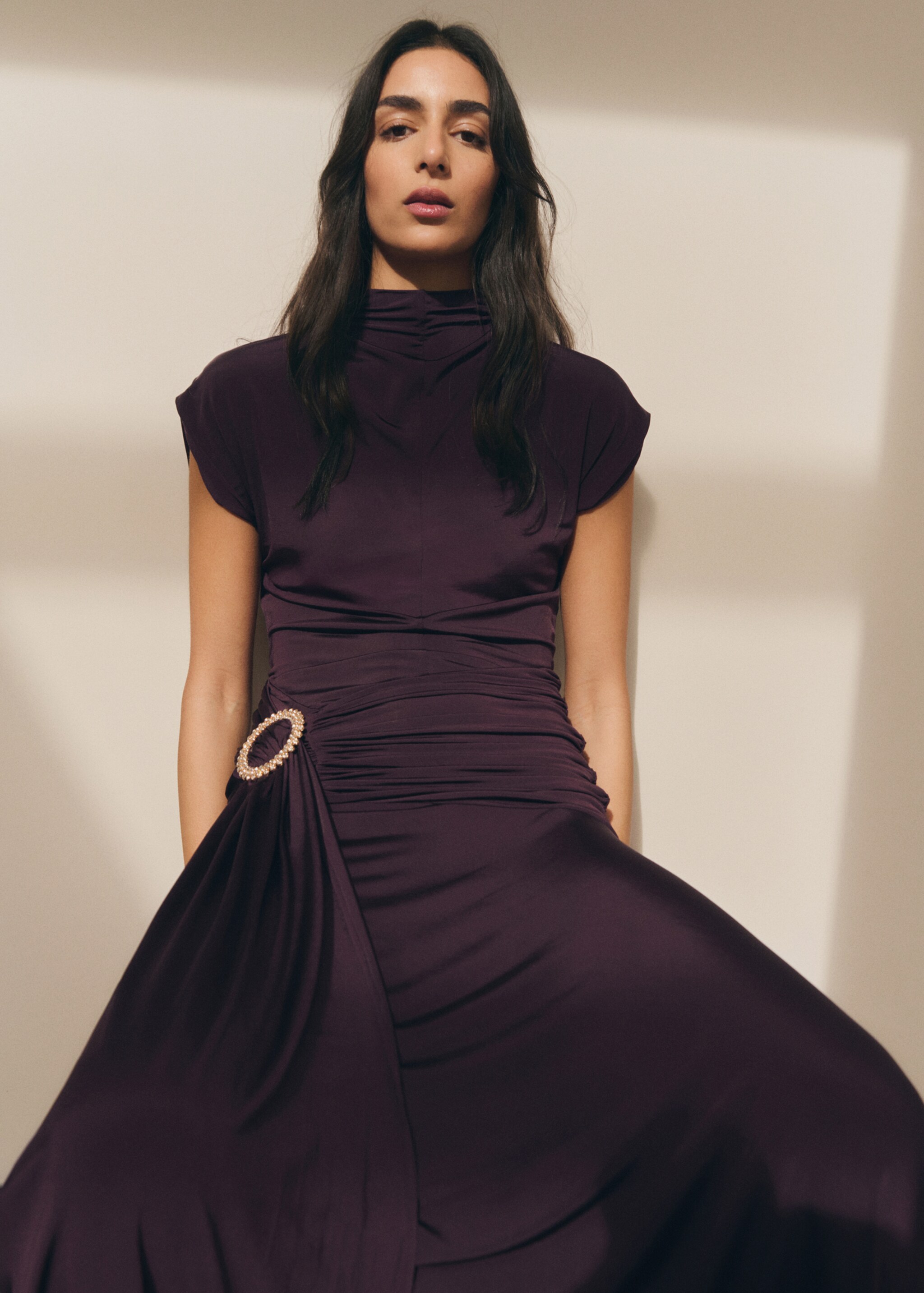 Long dress with metallic detail - Medium plane, Purple. Ref: 27015841-00.