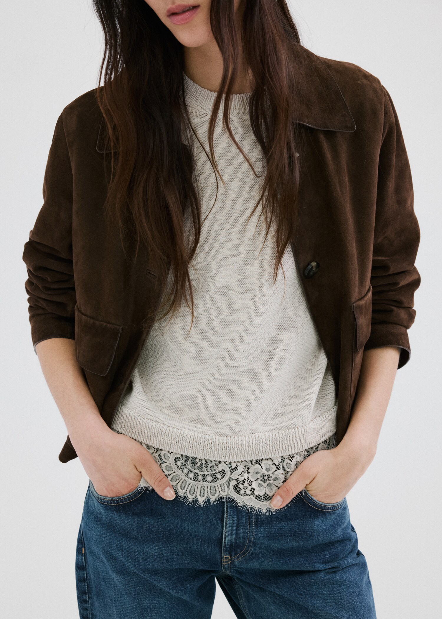 كنزة جيرسي محبوكة بالدانتيل - تفاصيل المنتج 6