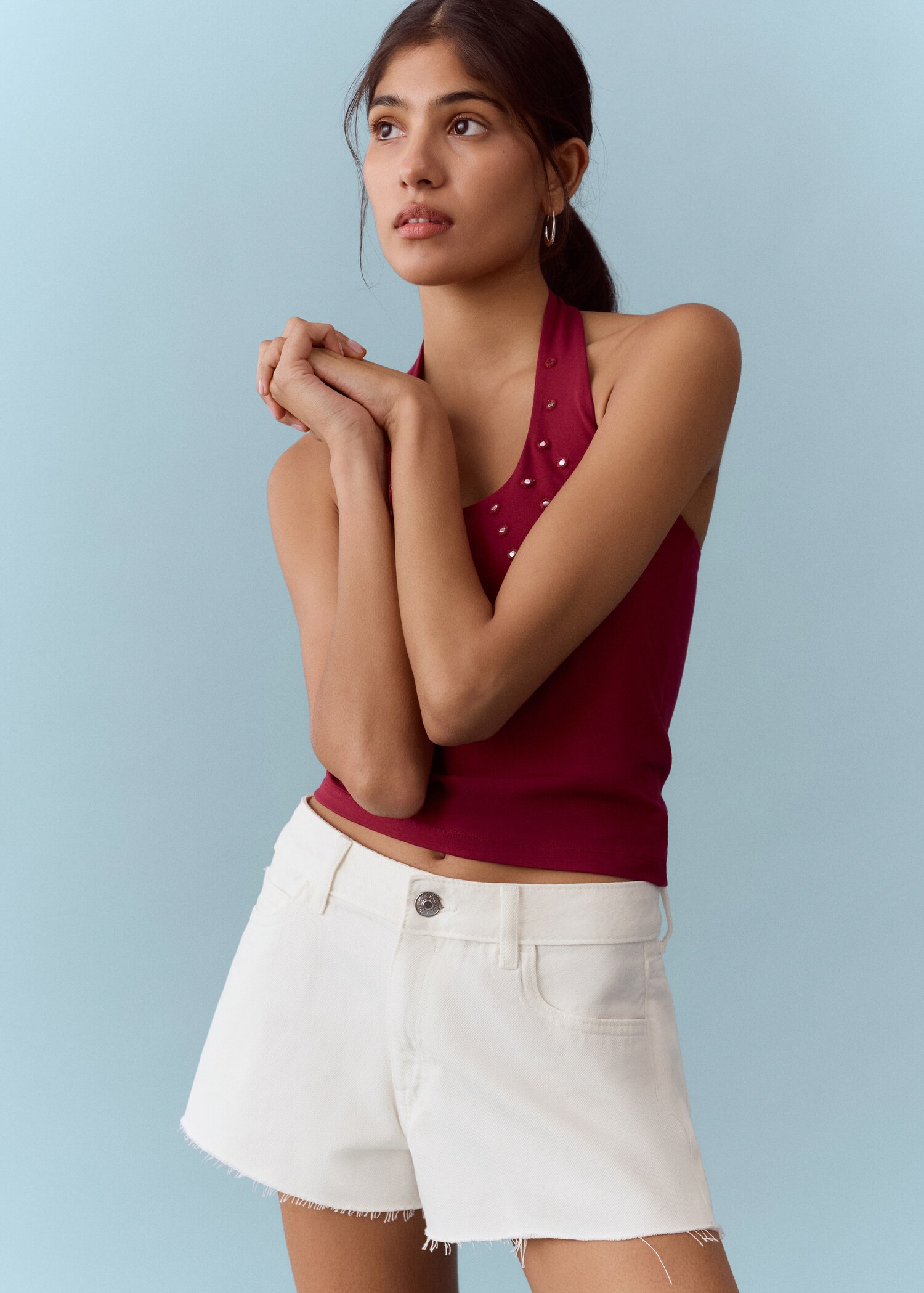 High-waist frayed hem shorts - Details of the article 4