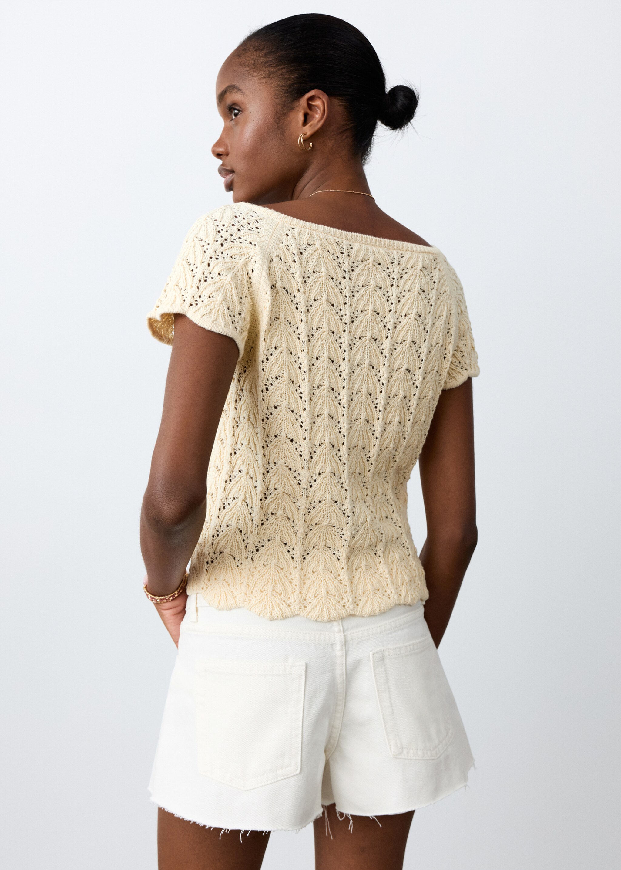 Denim shorts with frayed hem - Reverse of the article, Off White. Ref: 27015942-00.