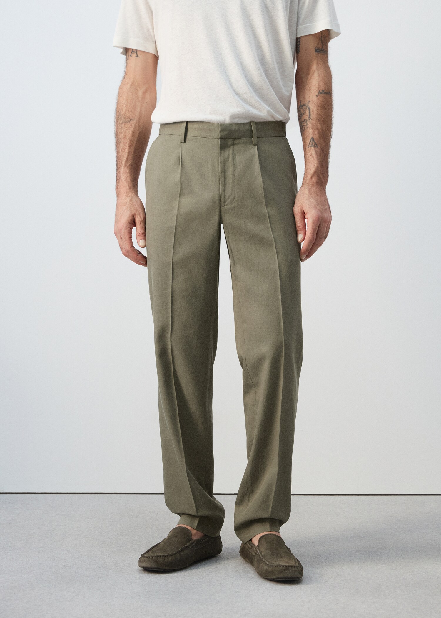 Slim fit linen lyocell blend trousers - Medium plane