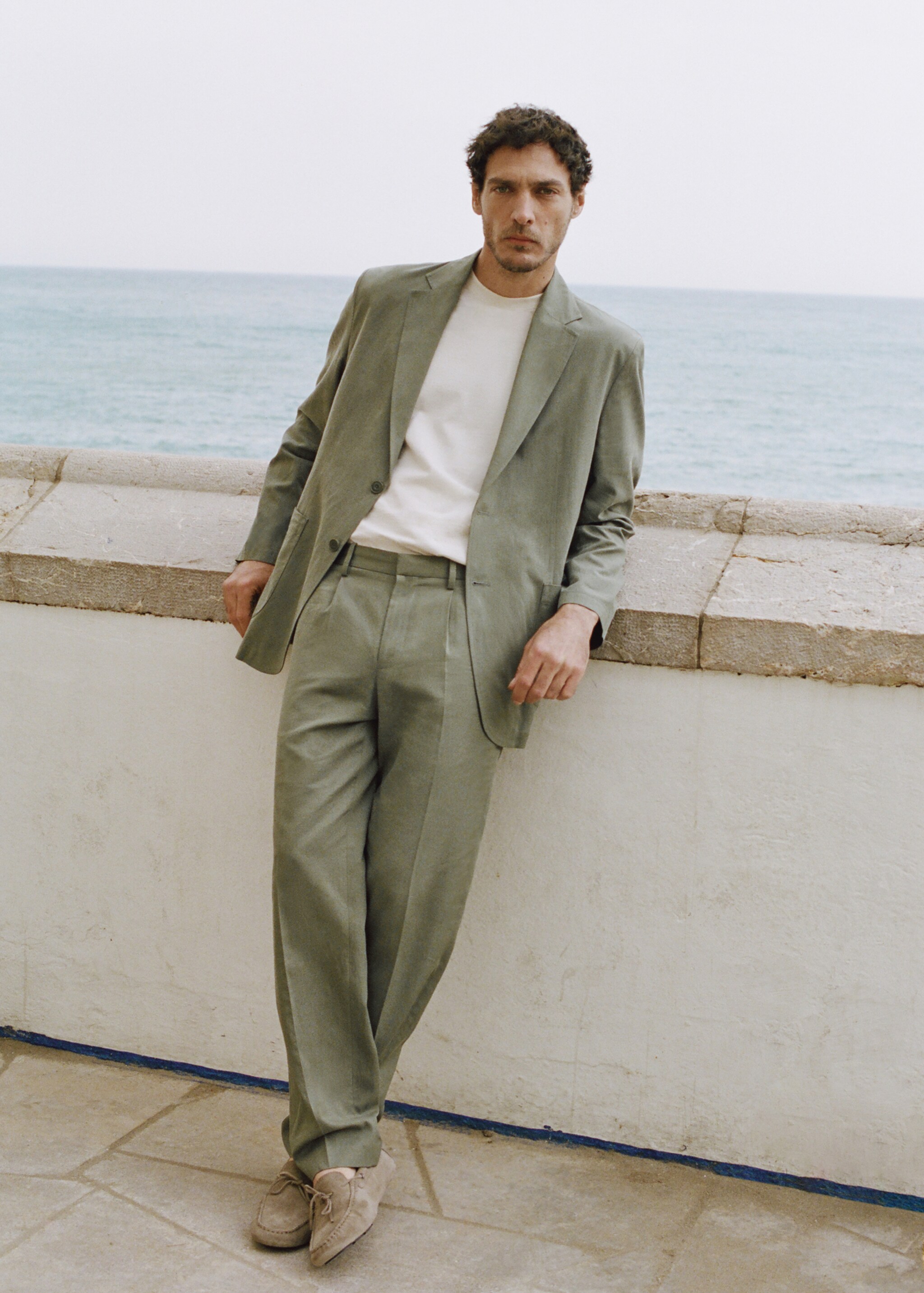 Lyocell keten karışımlı slim fit pantolon - Ürün detayı 5, Yeşil. Ref: 27015948-00.