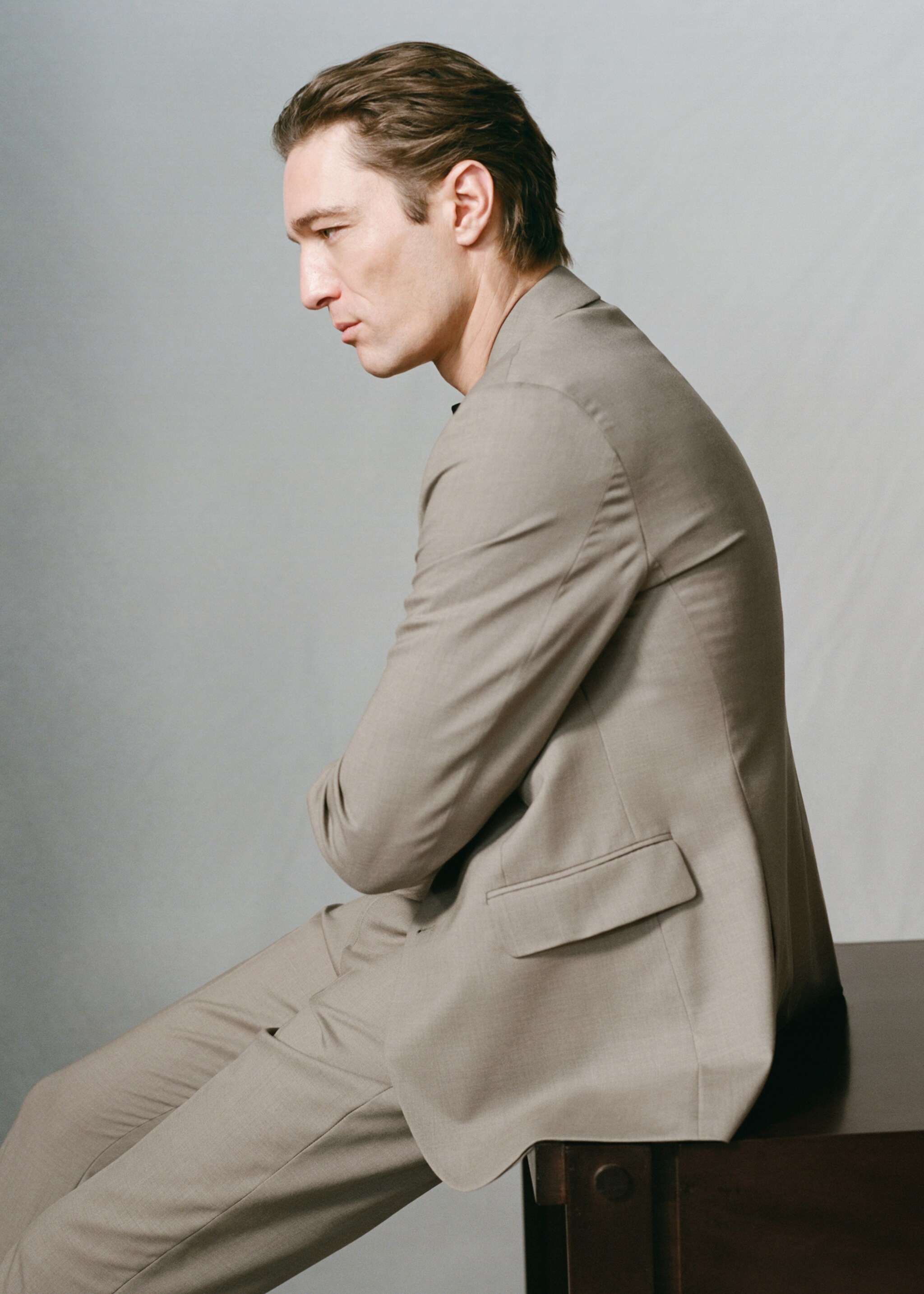 Turin 100% wool suit jacket - Details of the article 5, Medium Brown. Ref: 27091269-00.