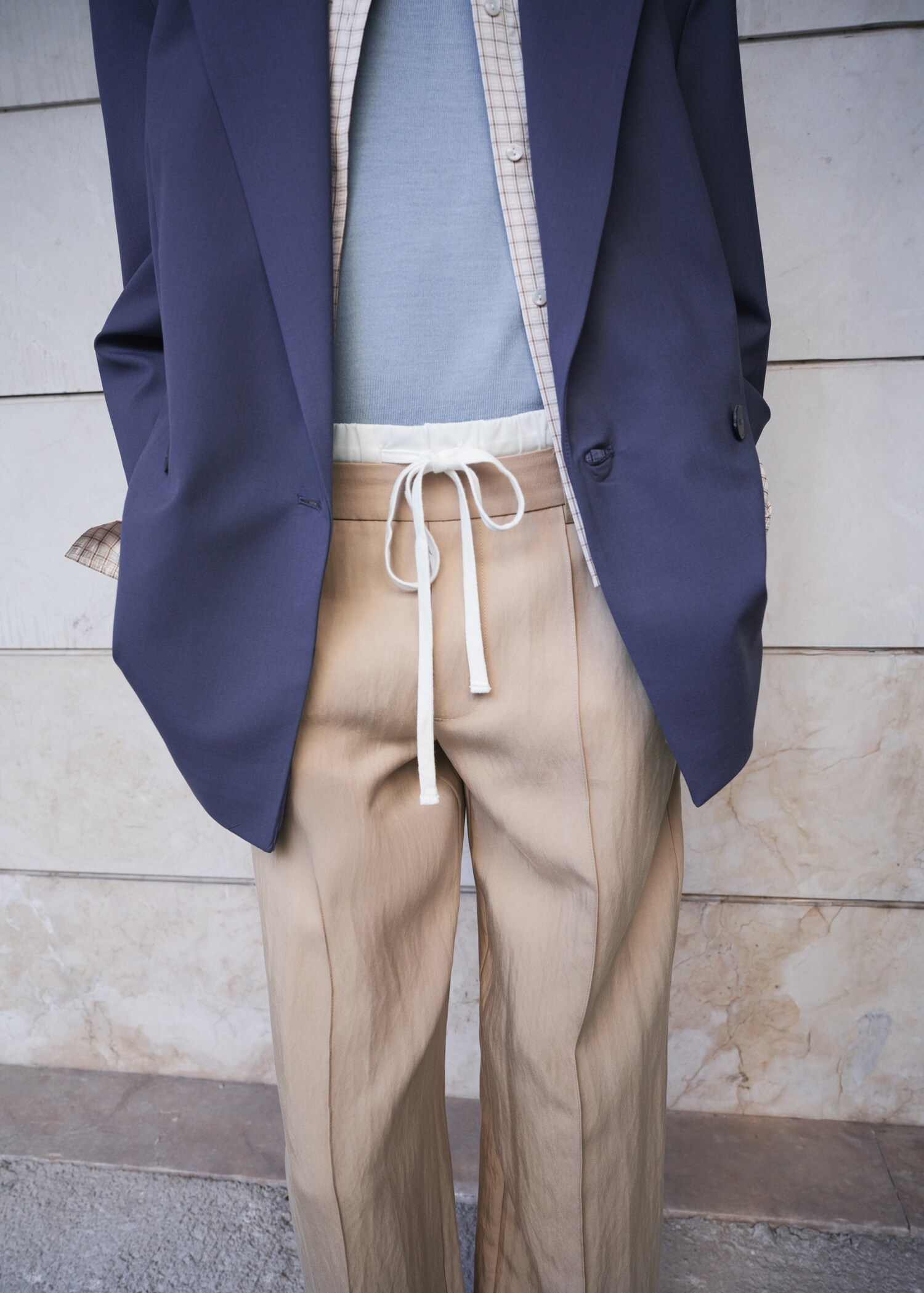 Lyocell trousers with a combined waistband - Medium plane