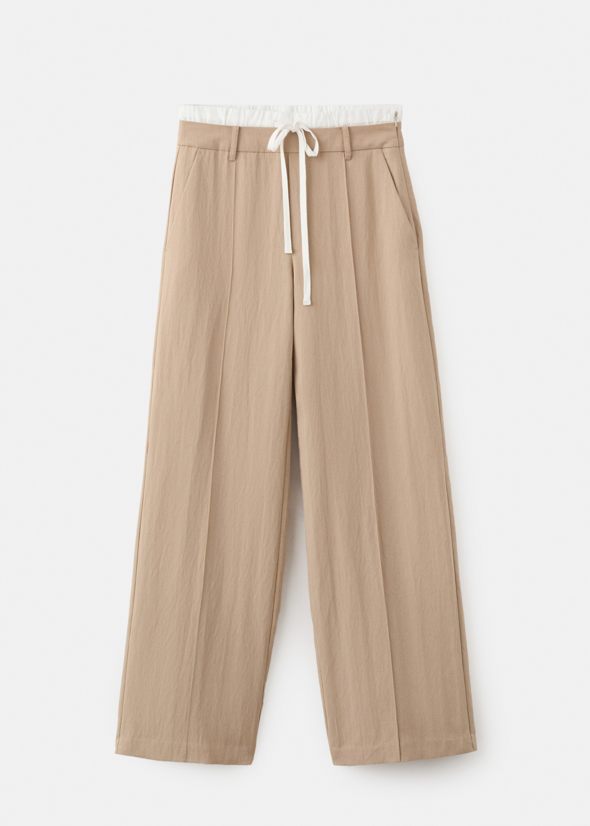 Lyocell trousers with a combined waistband - Article without model, Beige. Ref: 27015960-00.