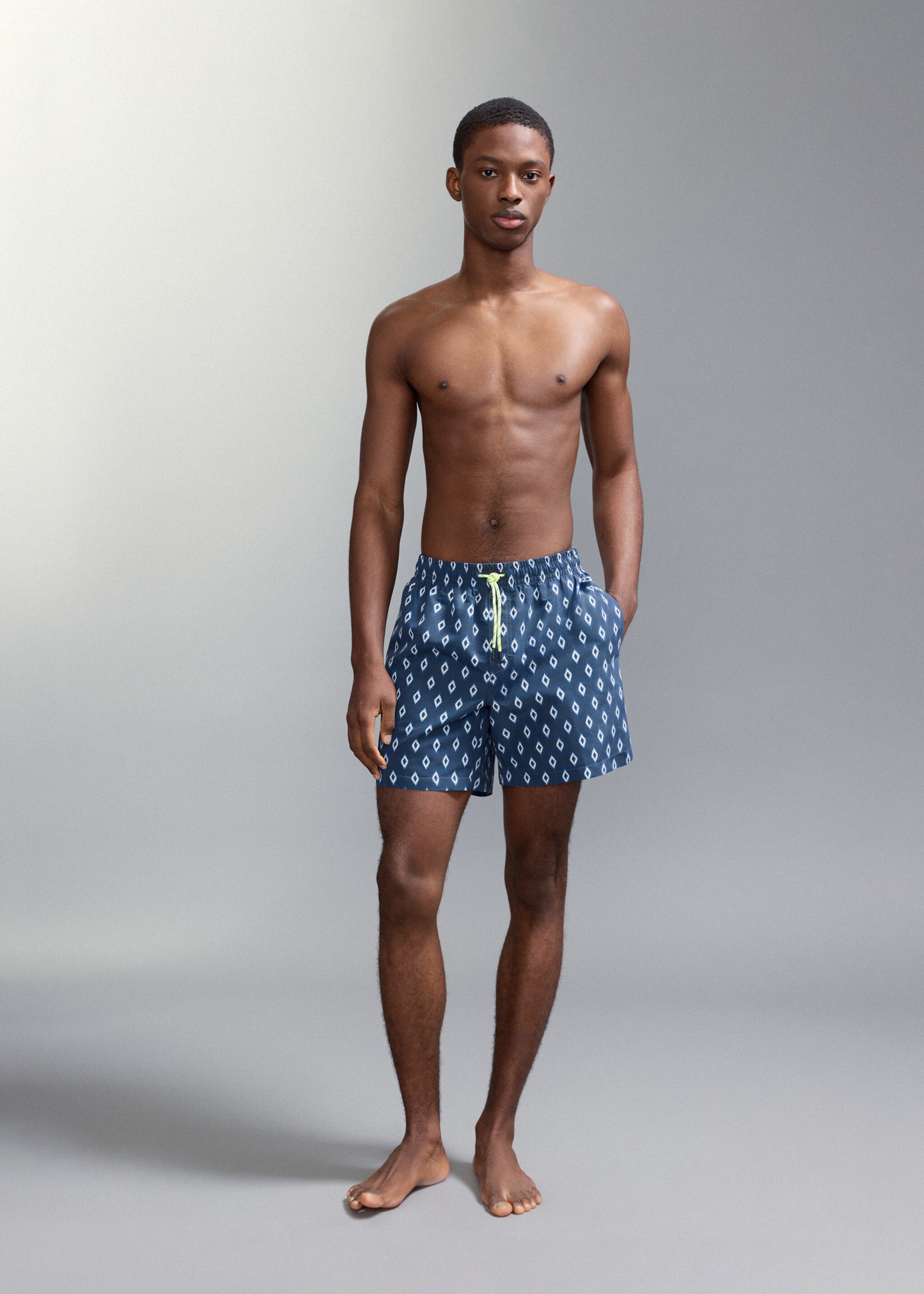 Ethnic-print swimsuit - Medium plane, Navy. Ref: 27015992-00.