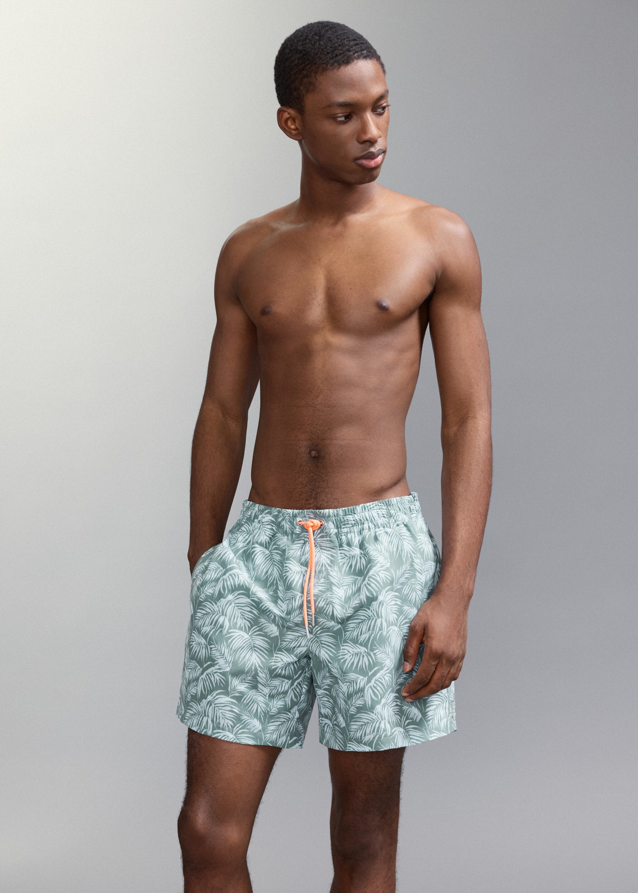Palm trees print swimsuit trunks - Details of the article 1, Khaki. Ref: 27015996-00.