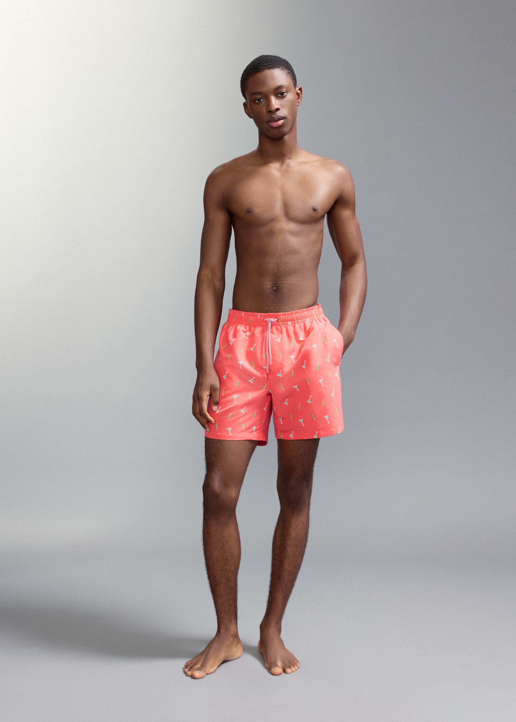 Printed swimming trunks - Medium plane, Khaki. Ref: 27015998-00.