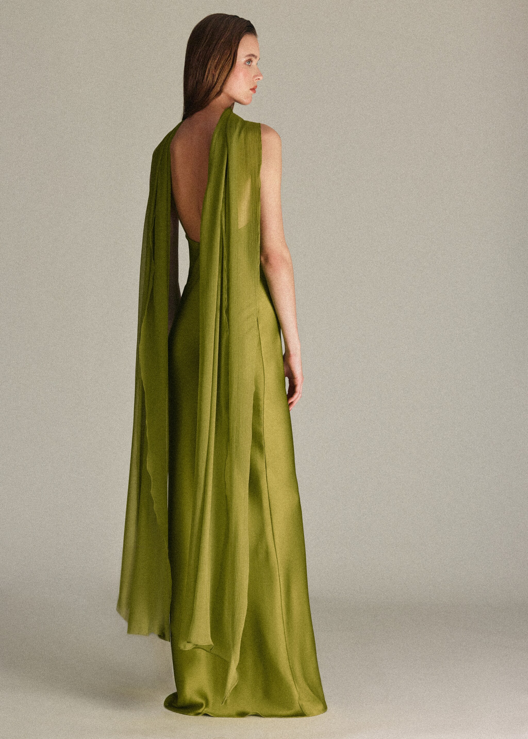Satin halter neck dress - Reverse of the article, Green. Ref: 27016000-00.