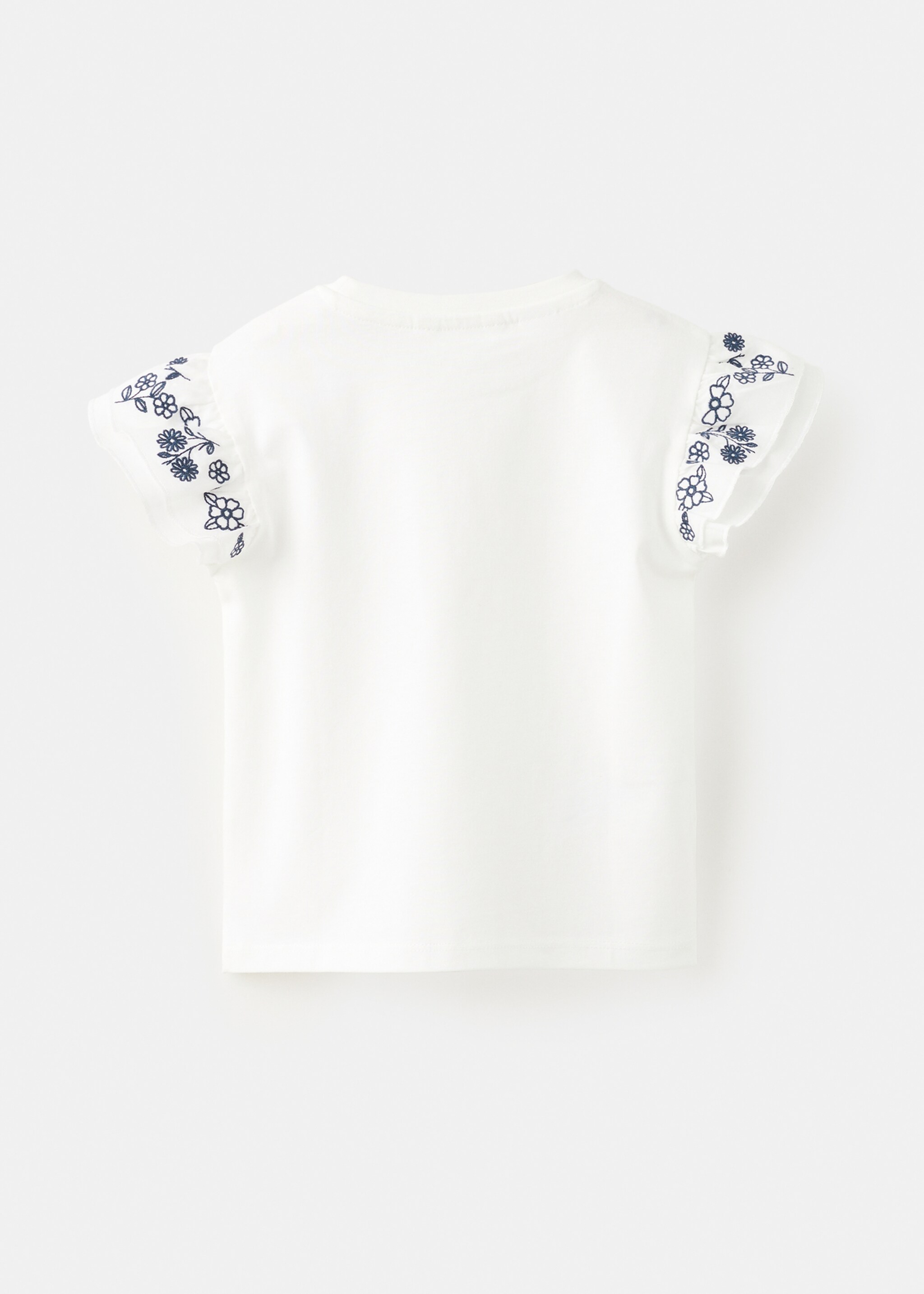 T-shirt com folhos e detalhes bordados - Verso do artigo, Branco-pérola. Ref: 27016341-00.