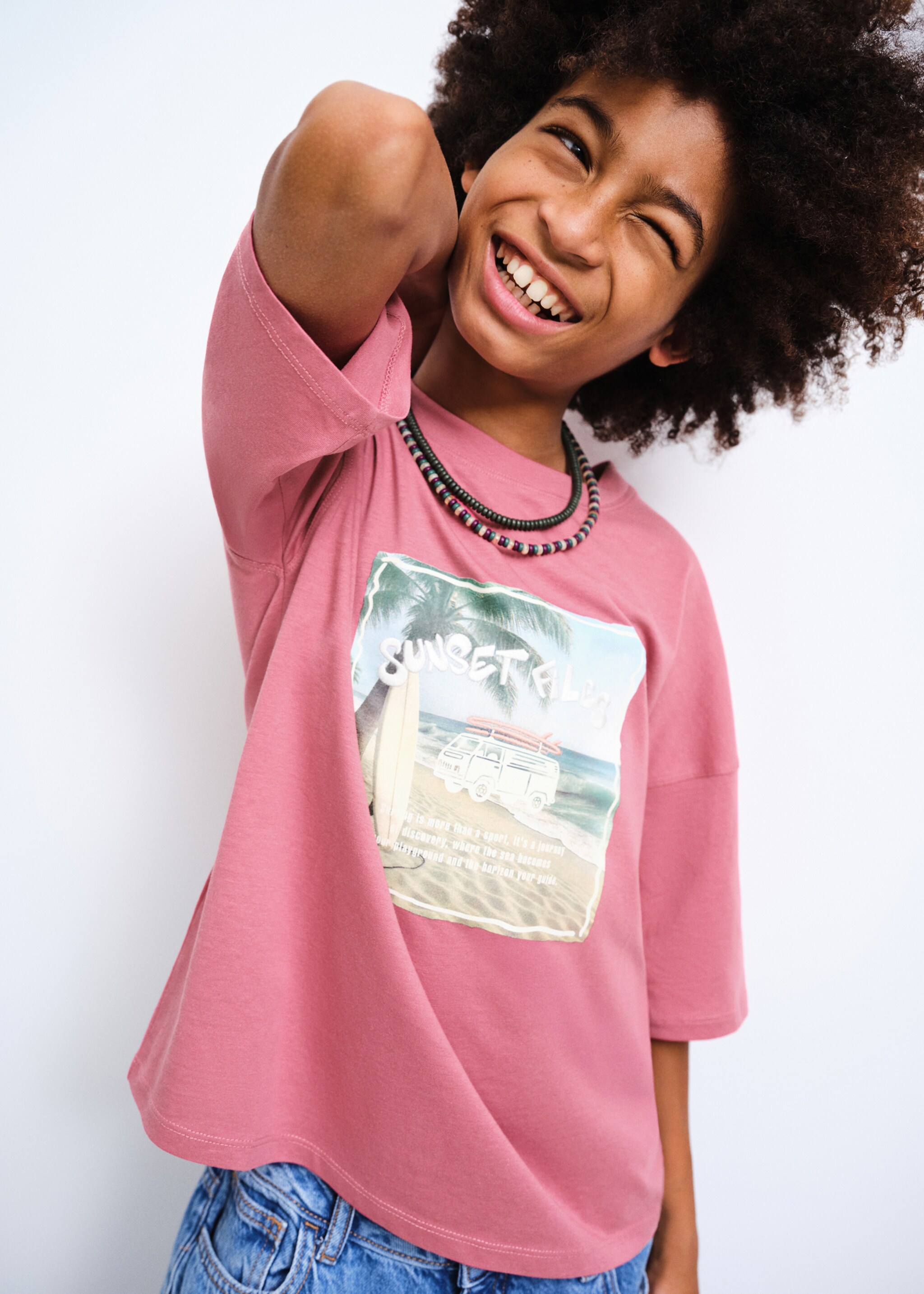 T-shirt oversize coton imprimé - Plan moyen, Fraise. Ref: 27016342-00.