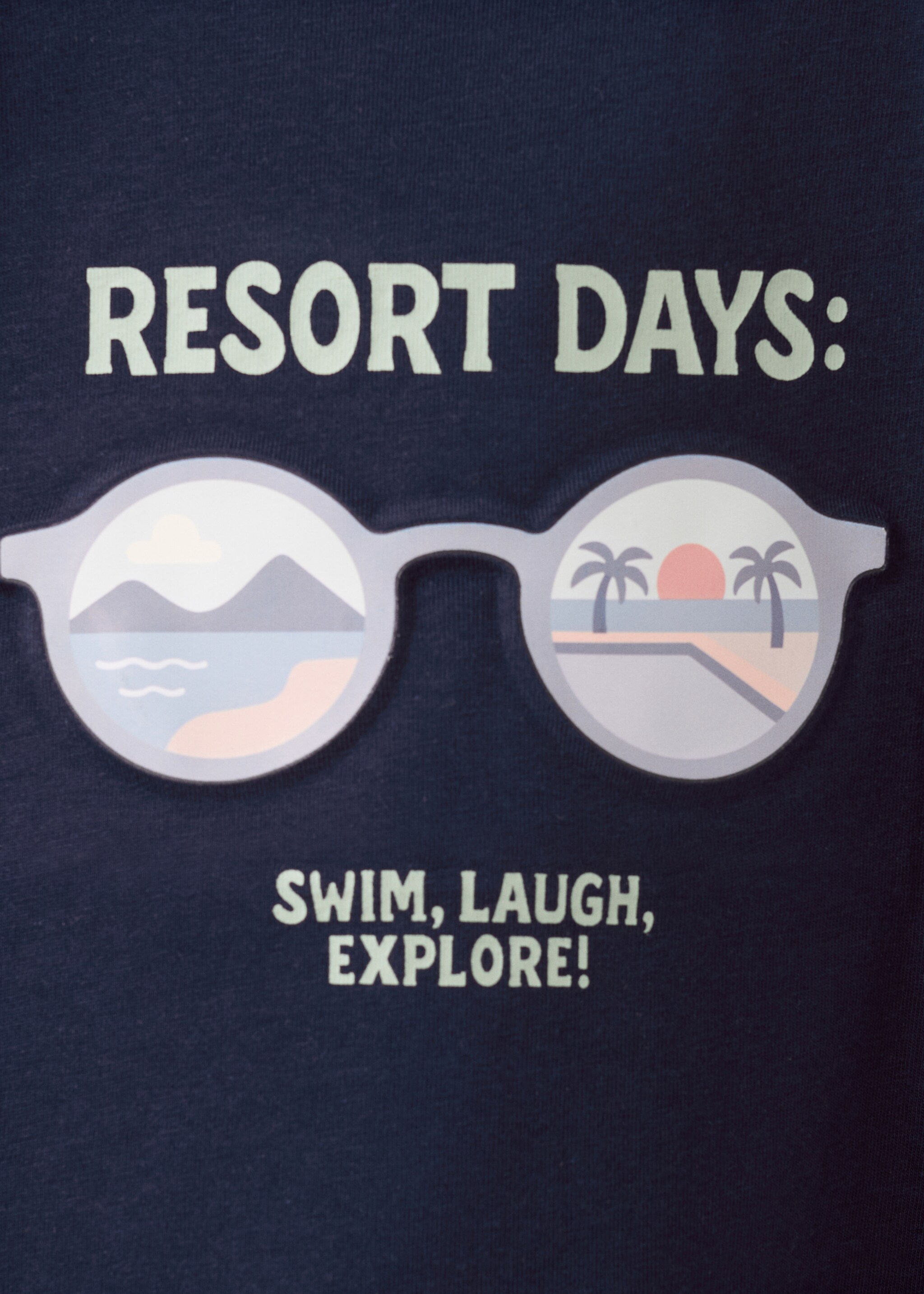 Printed cotton-blend t-shirt - Details of the article 8, Navy. Ref: 27016346-00.