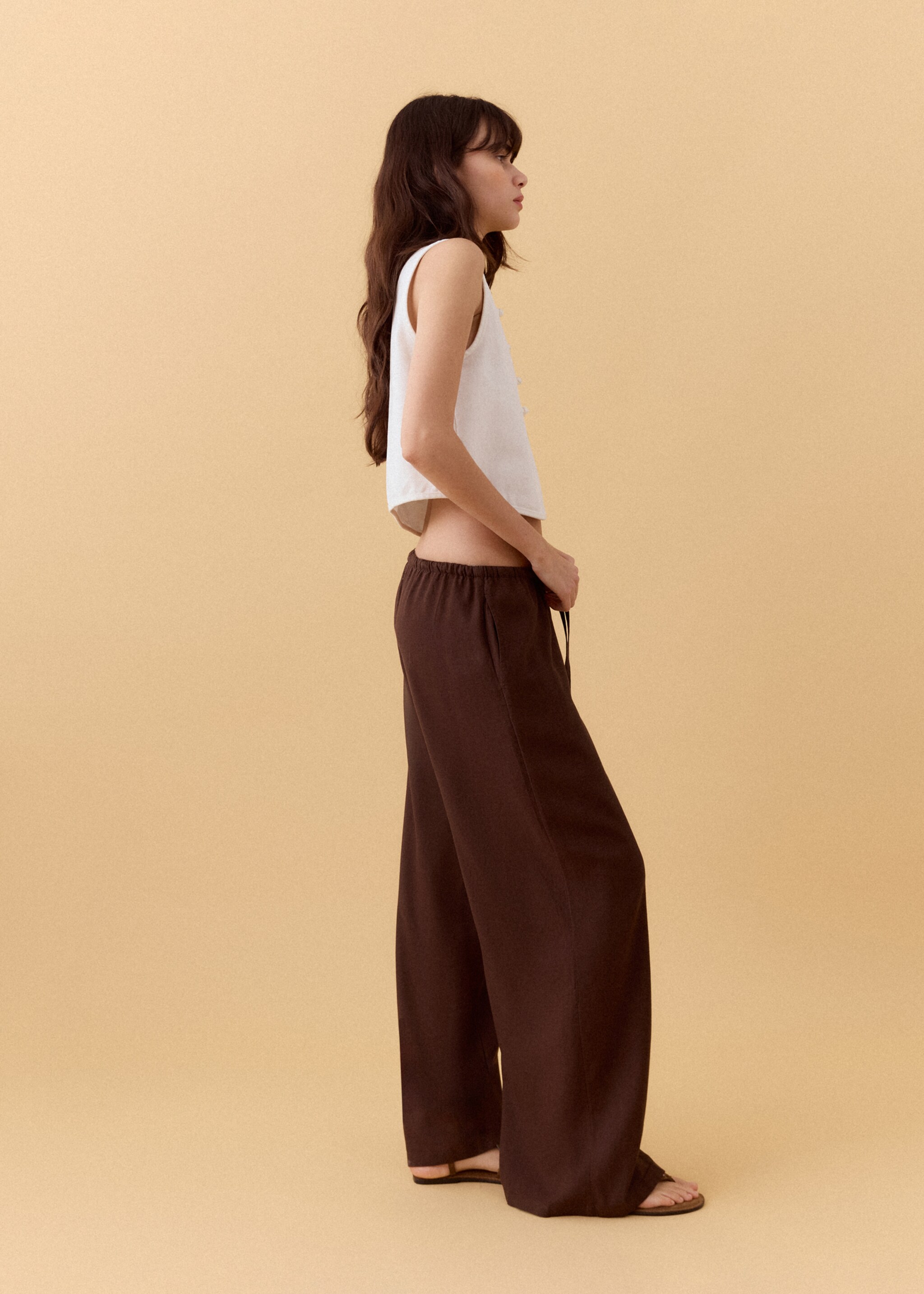 Pantalon droit fluide - Plan moyen, Marron. Ref: 27016350-00.