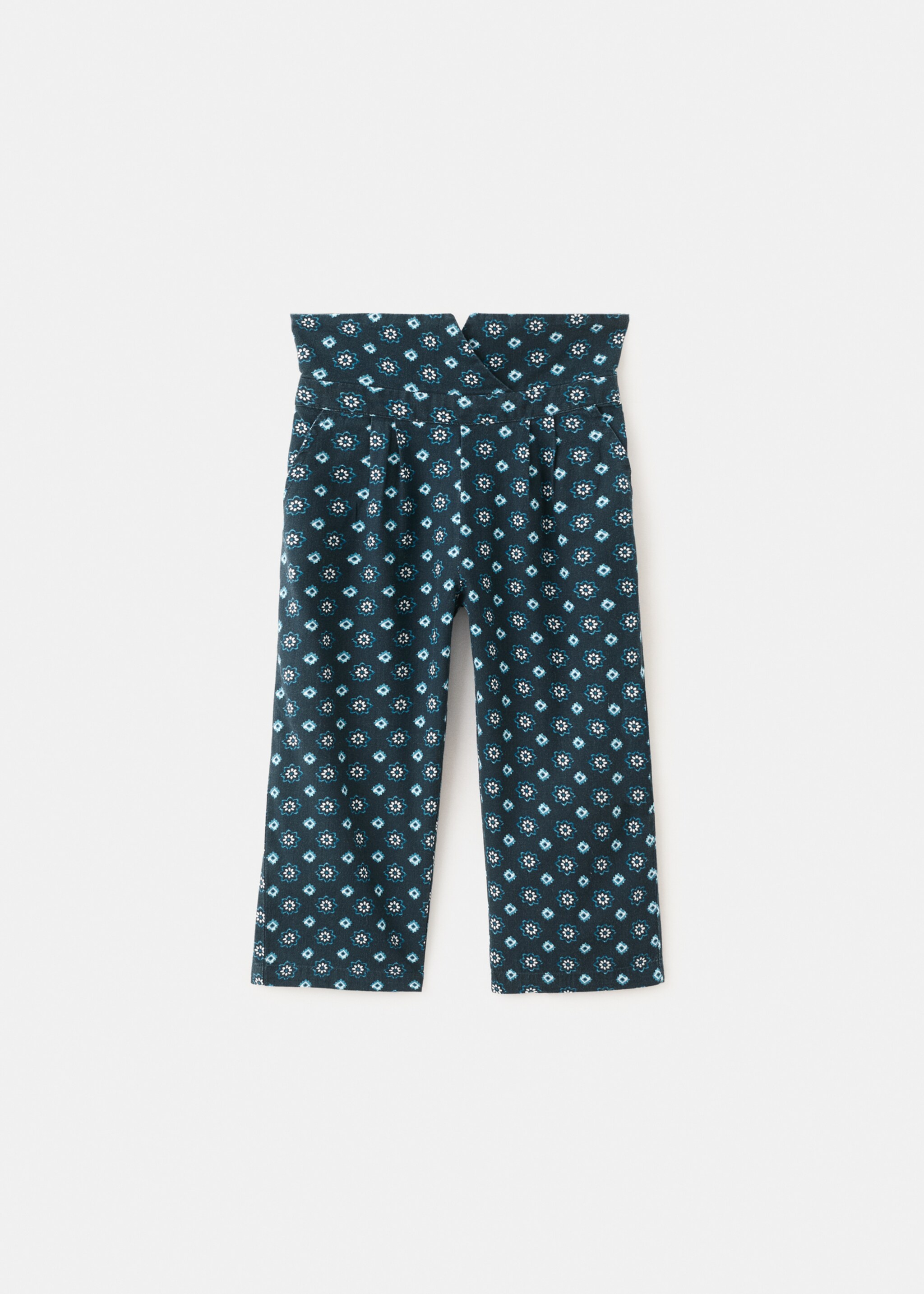 Printed trousers with turn-up waist - Article without model, Navy. Ref: 27016354-00.