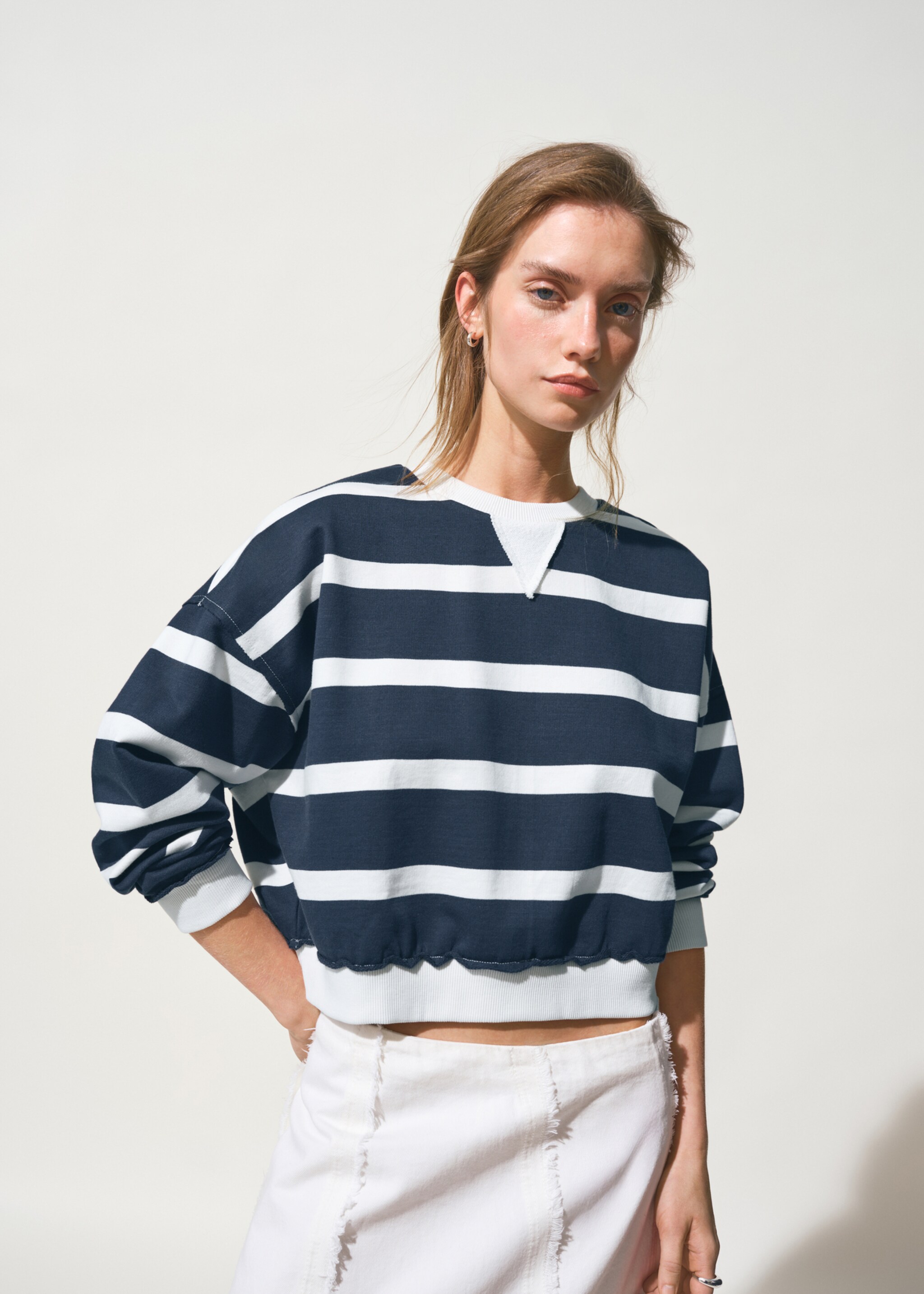 Sudadera algodón rayas - Plano medio, Azul marino. Ref: 27016357-00.