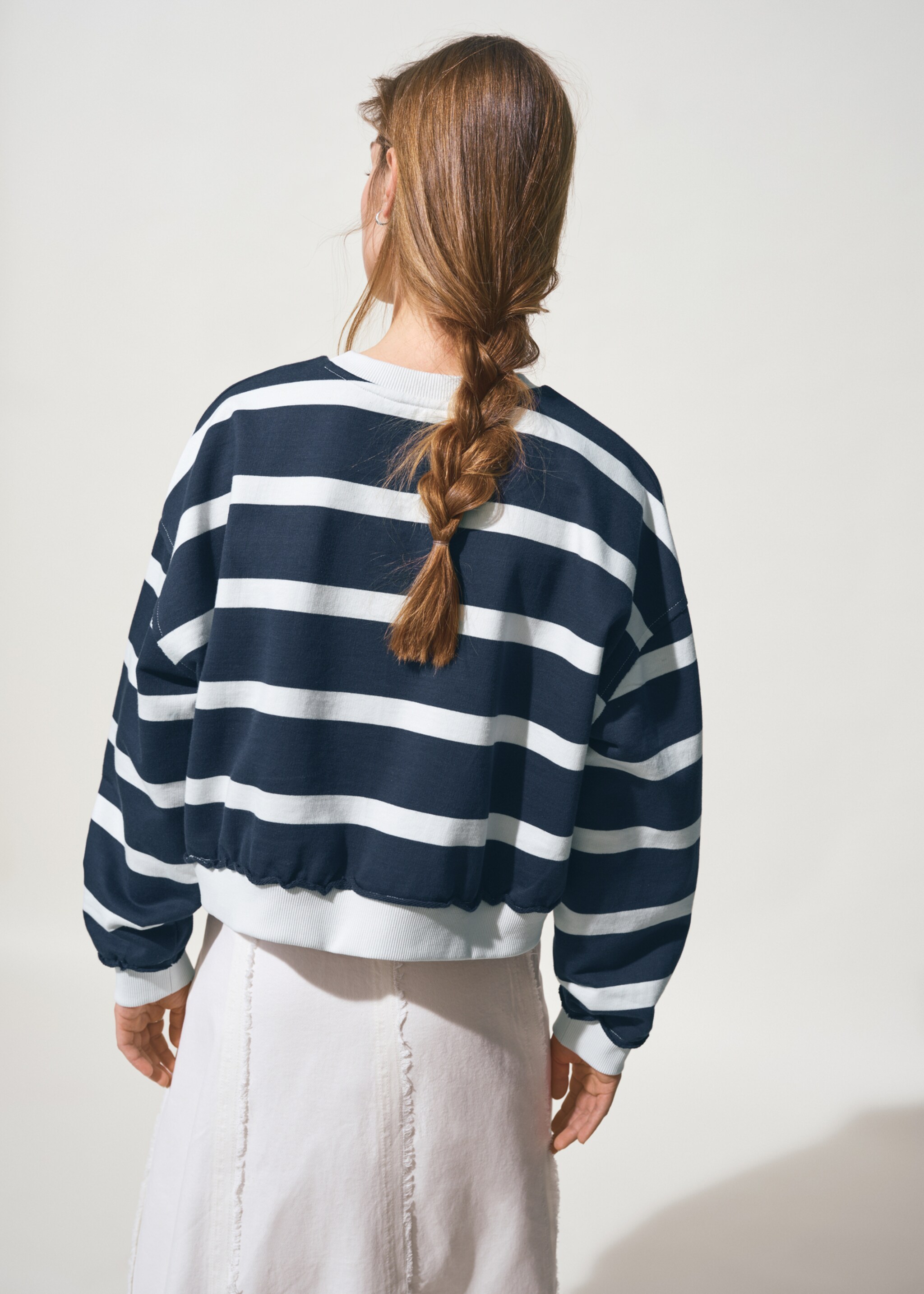 Sudadera algodón rayas - Reverso del artículo, Azul marino. Ref: 27016357-00.