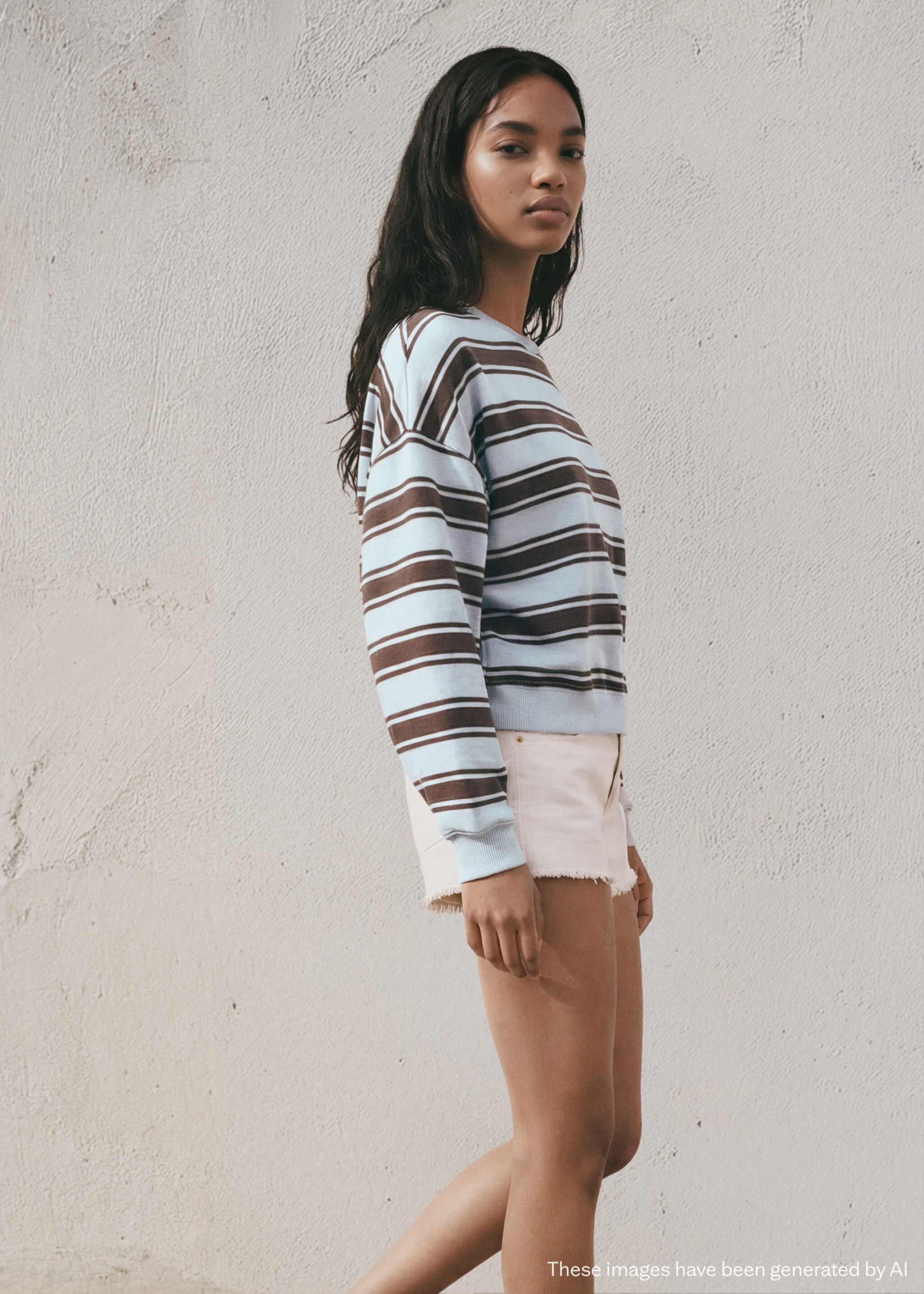 Bicolour striped sweatshirt - Medium plane, Blue. Ref: 27016359-00.